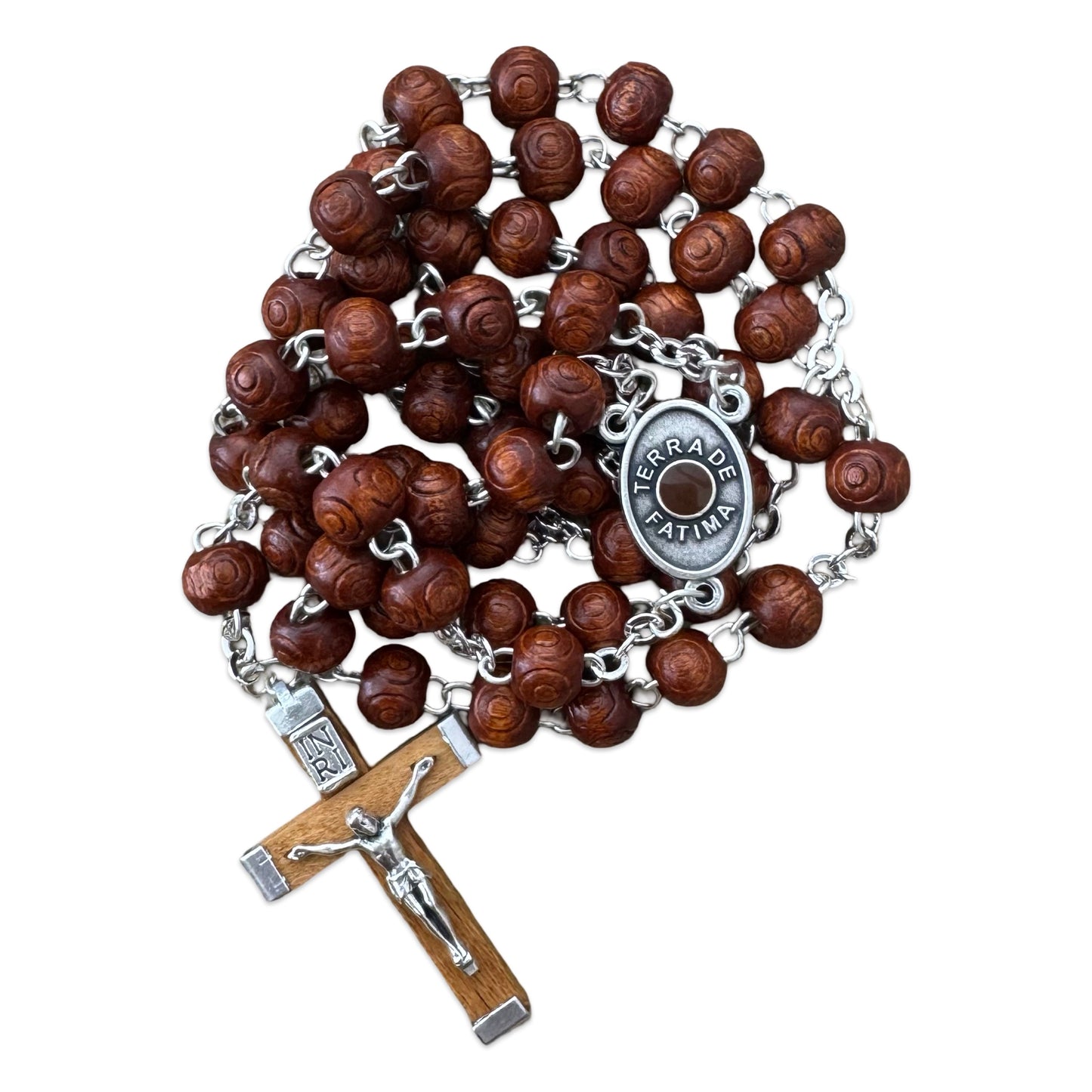 Brown Rose Rosary with Soil from Fatima