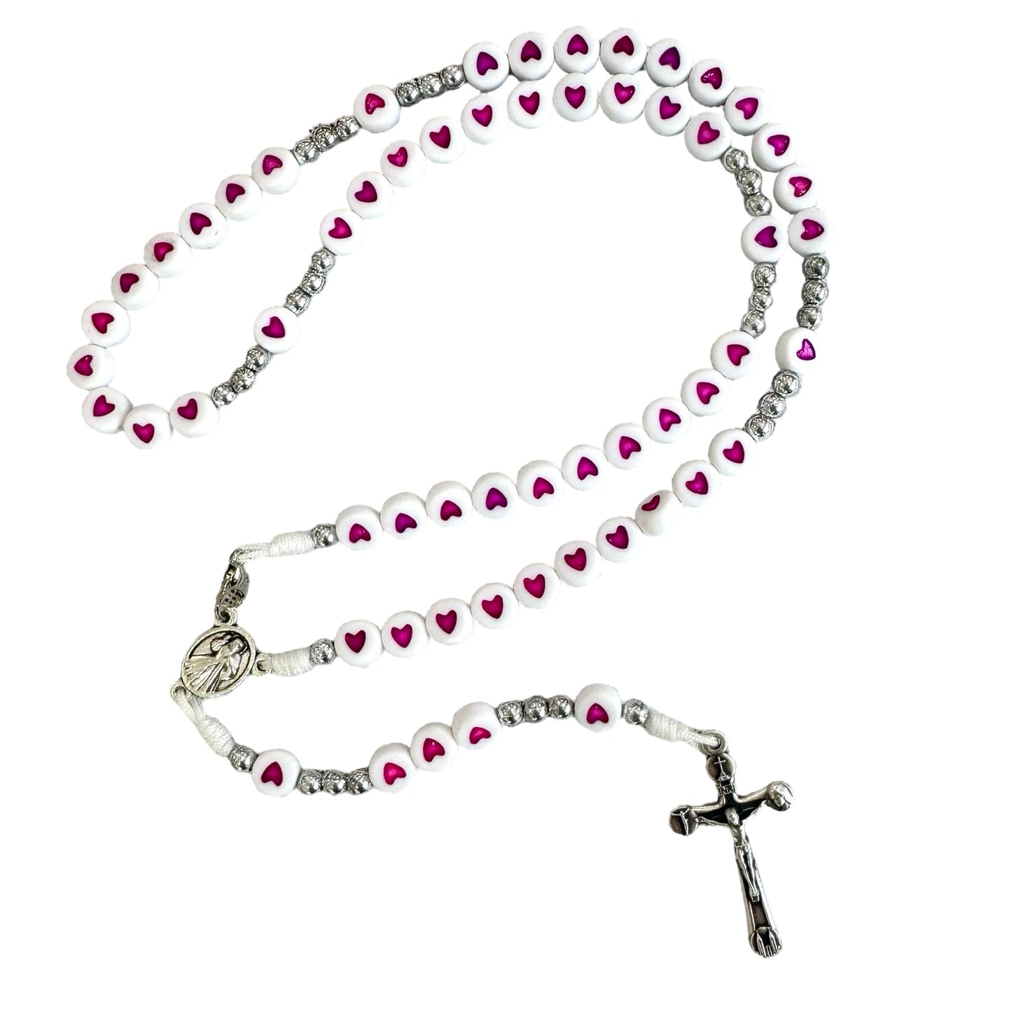 Queen of Peace Letter Bead Rosary with Hearts