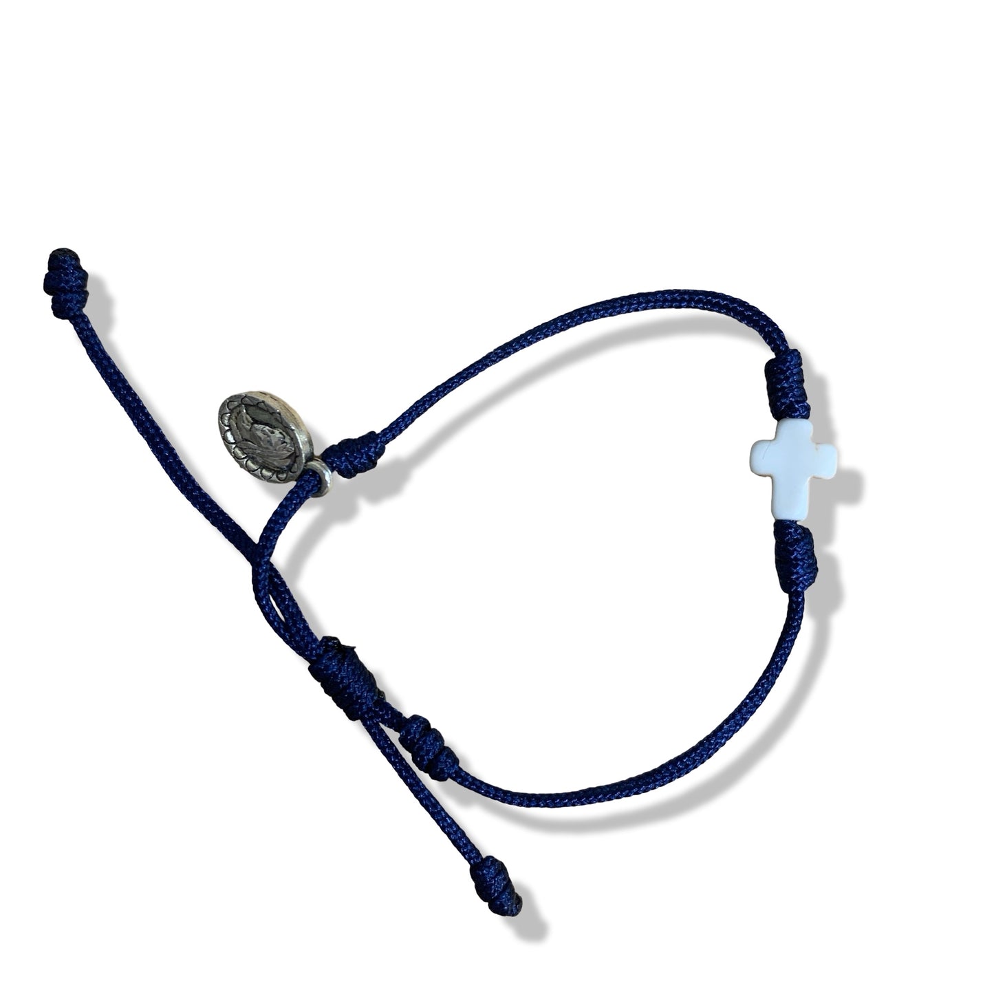 Small Stone Cross with Medal Cord Bracelet