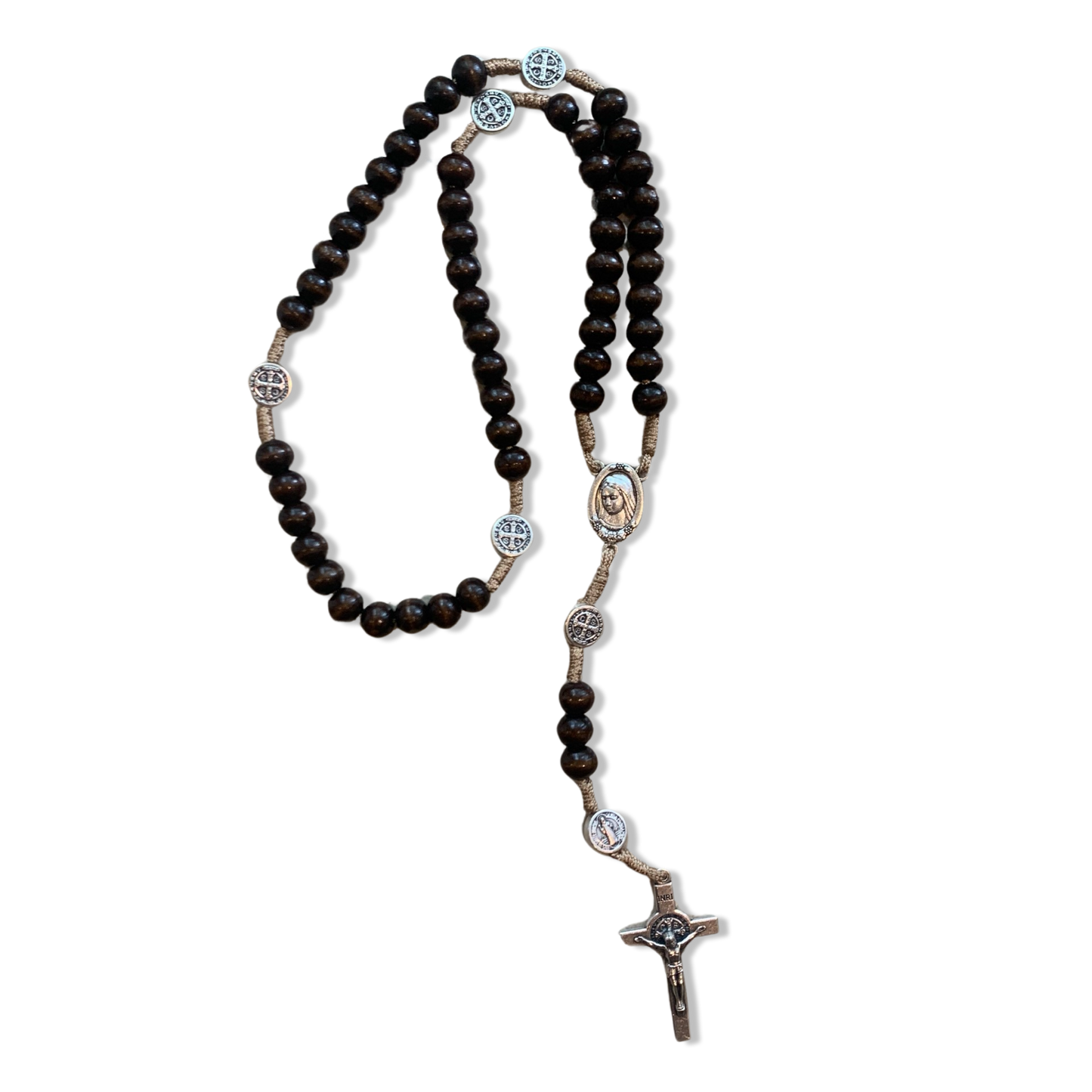 Dark Wood Bead St. Benedict Rosary with Soil