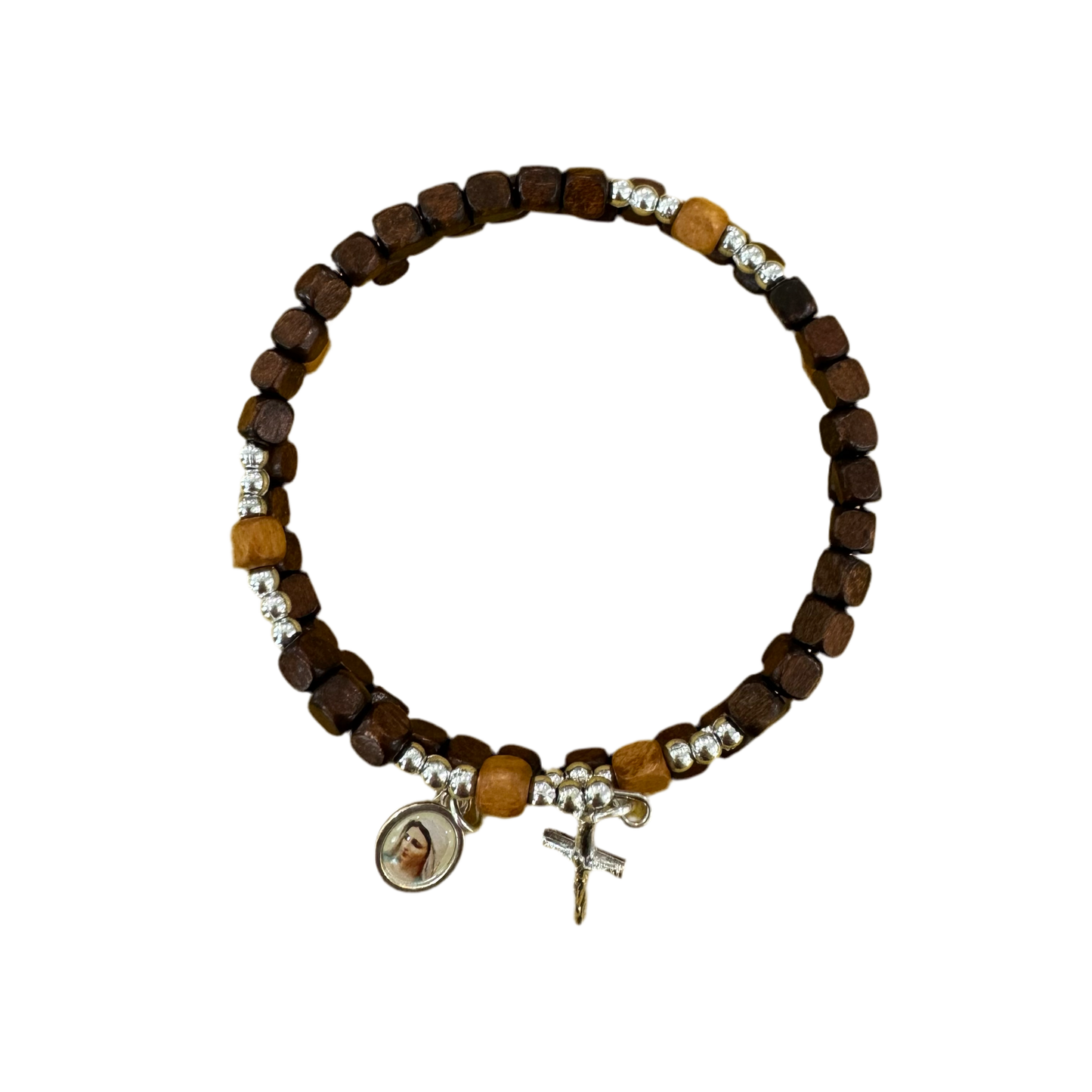 Square Bead Wooden Wrap Rosary Bracelet with Wire Band