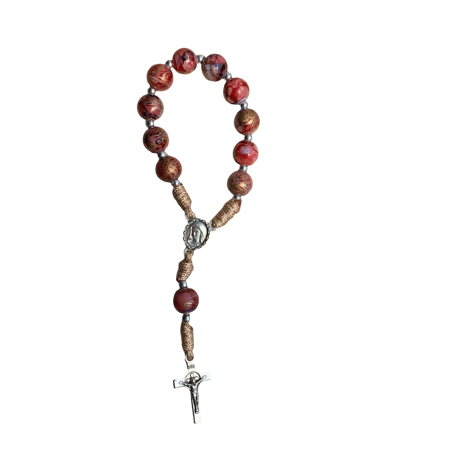 Marble Queen of Peace Cord Decade Rosary of Assorted Colors