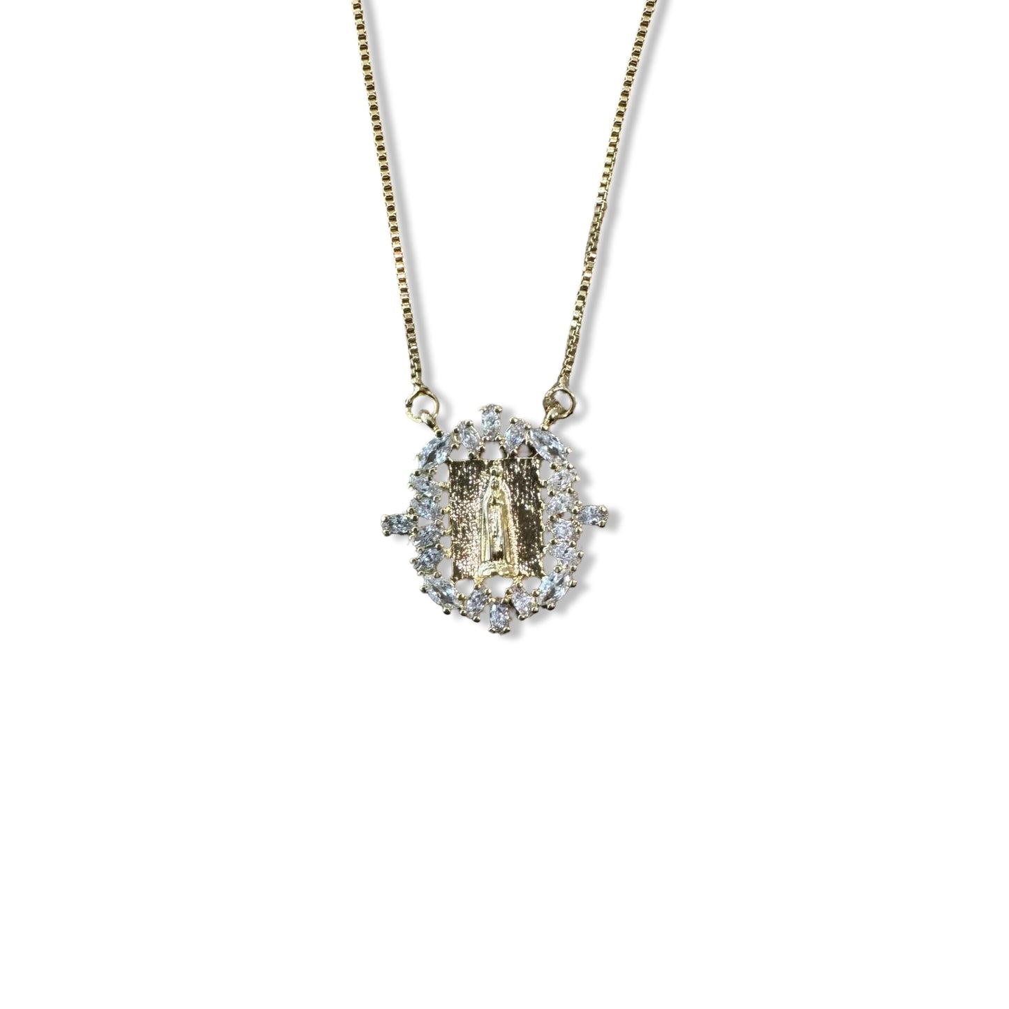Gold Fatima Necklace with Rhinestone Border