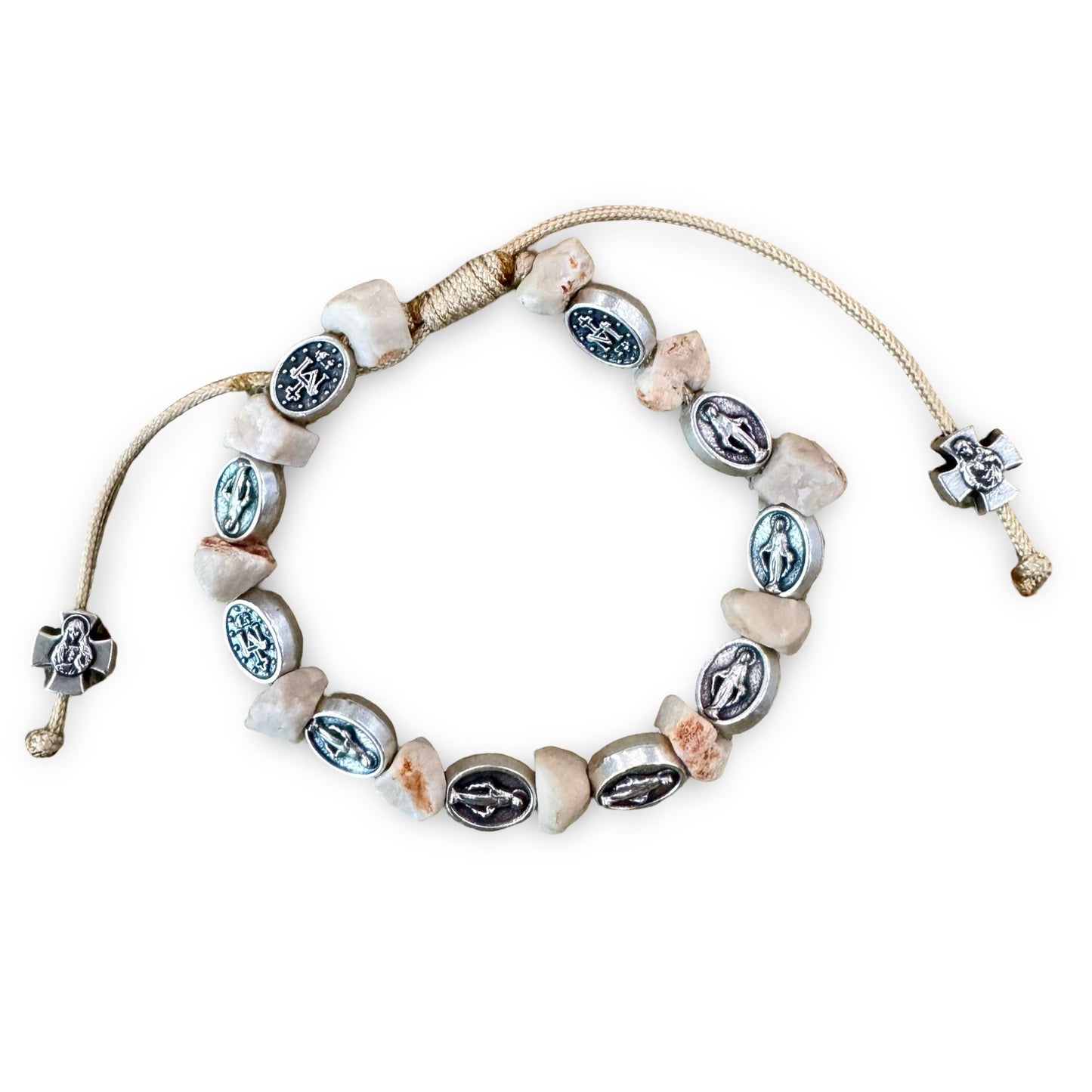 Miraculous Medal Cord Bracelet with Stones from Apparition Hill