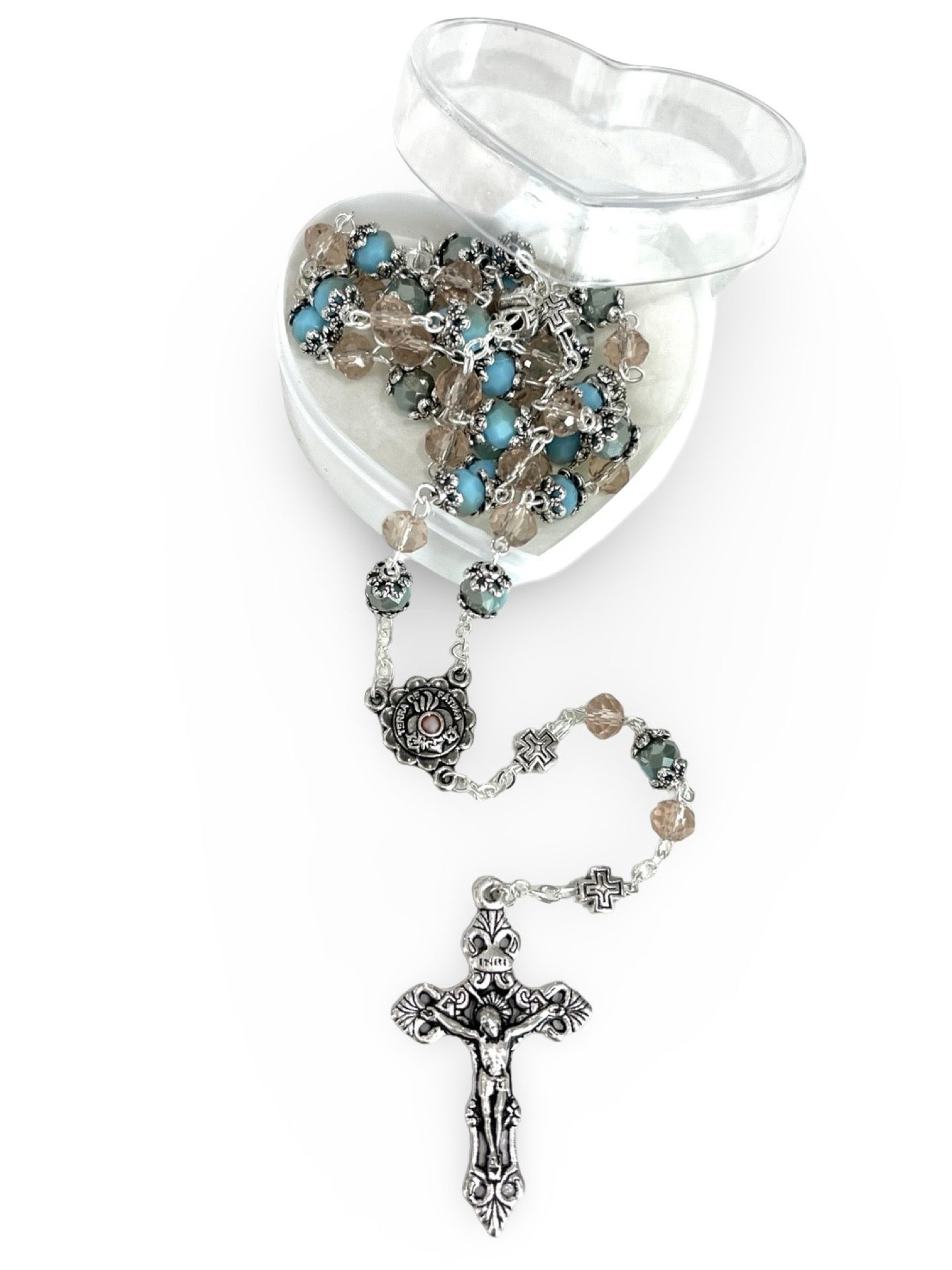 Embellished Fatima Rosary With Soil in Heart Shaped Case
