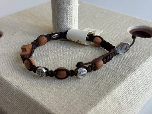 Oval Wooden Beads with Wooden Cross St. Benedict Decade Rosary Bracelet