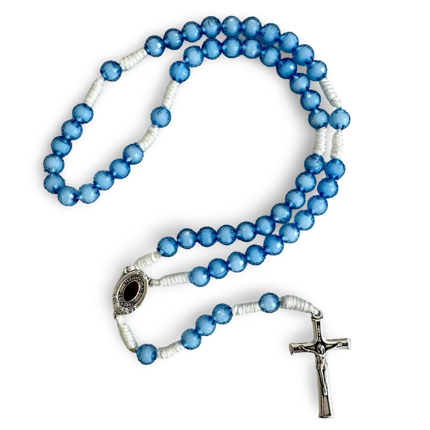Faceted "Bead-in-Bead" Queen of Peace Rosary With Soil