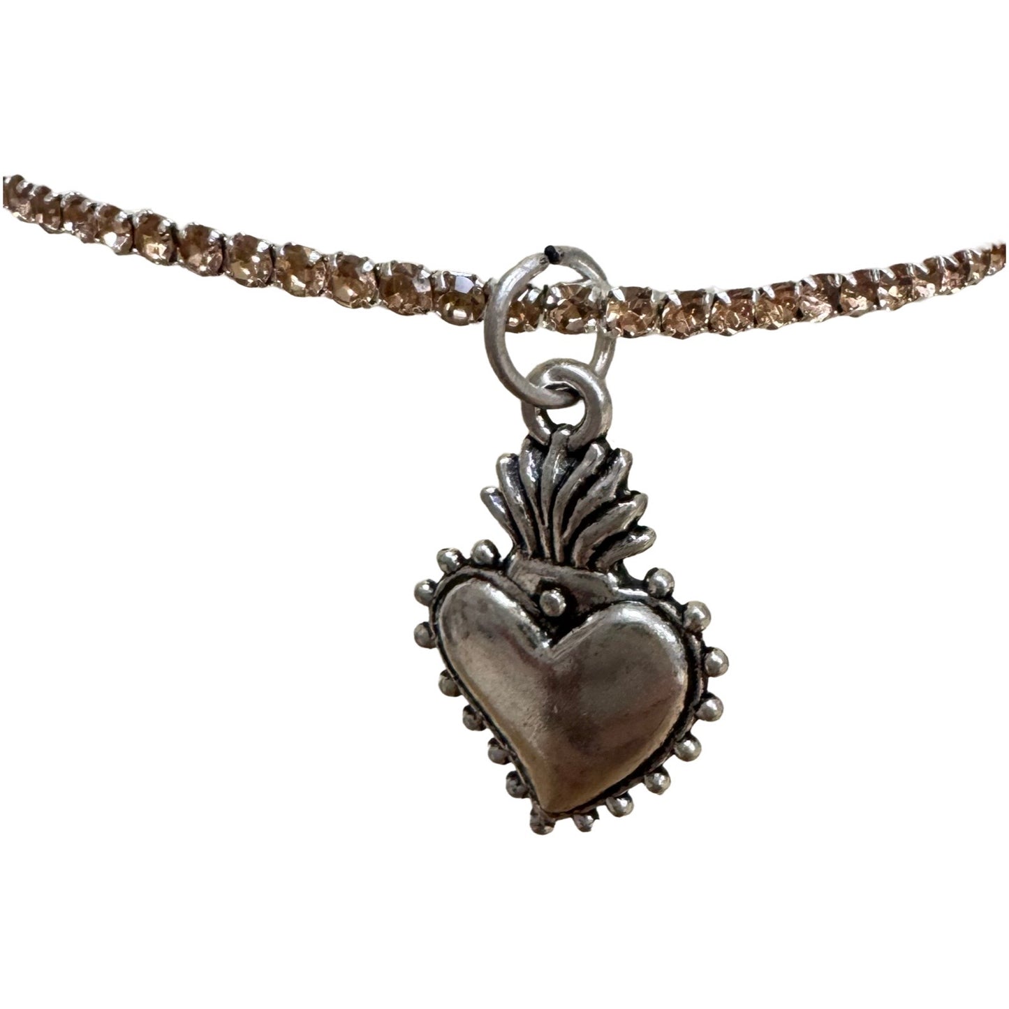 Sacred Heart Silver Rhinestone Bracelet