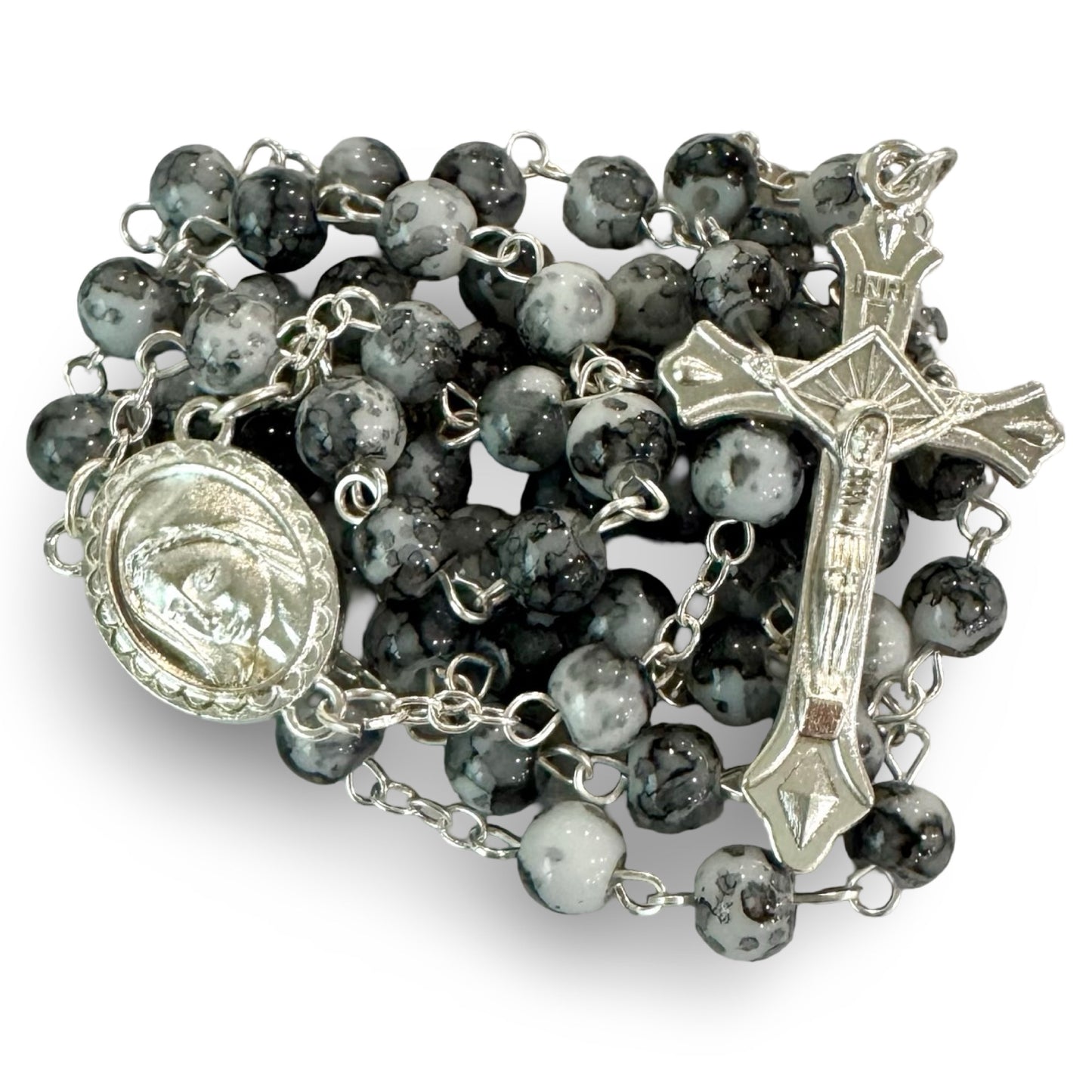 Marble Queen of Peace Rosary of Assorted Colors with Holy Card