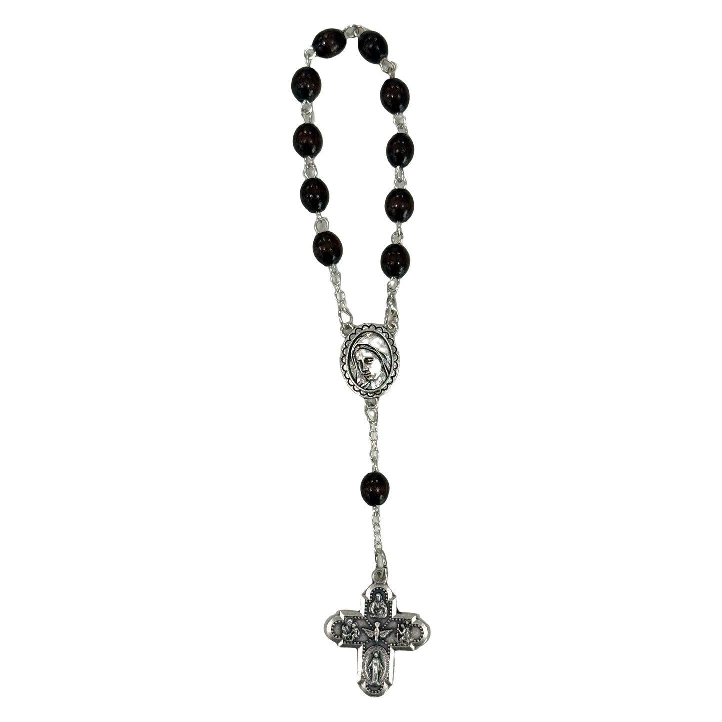 Wooden Queen of Peace Decade Rosary with Four Way Cross