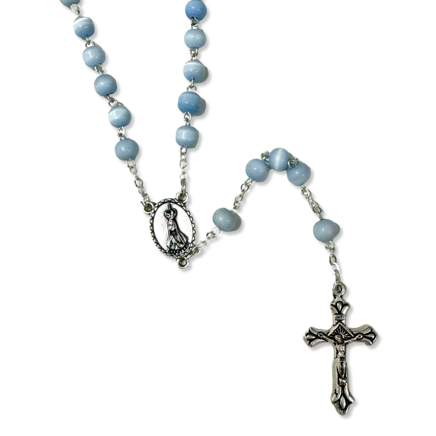 Blue Fatima Rosary with Embellished Center Medal