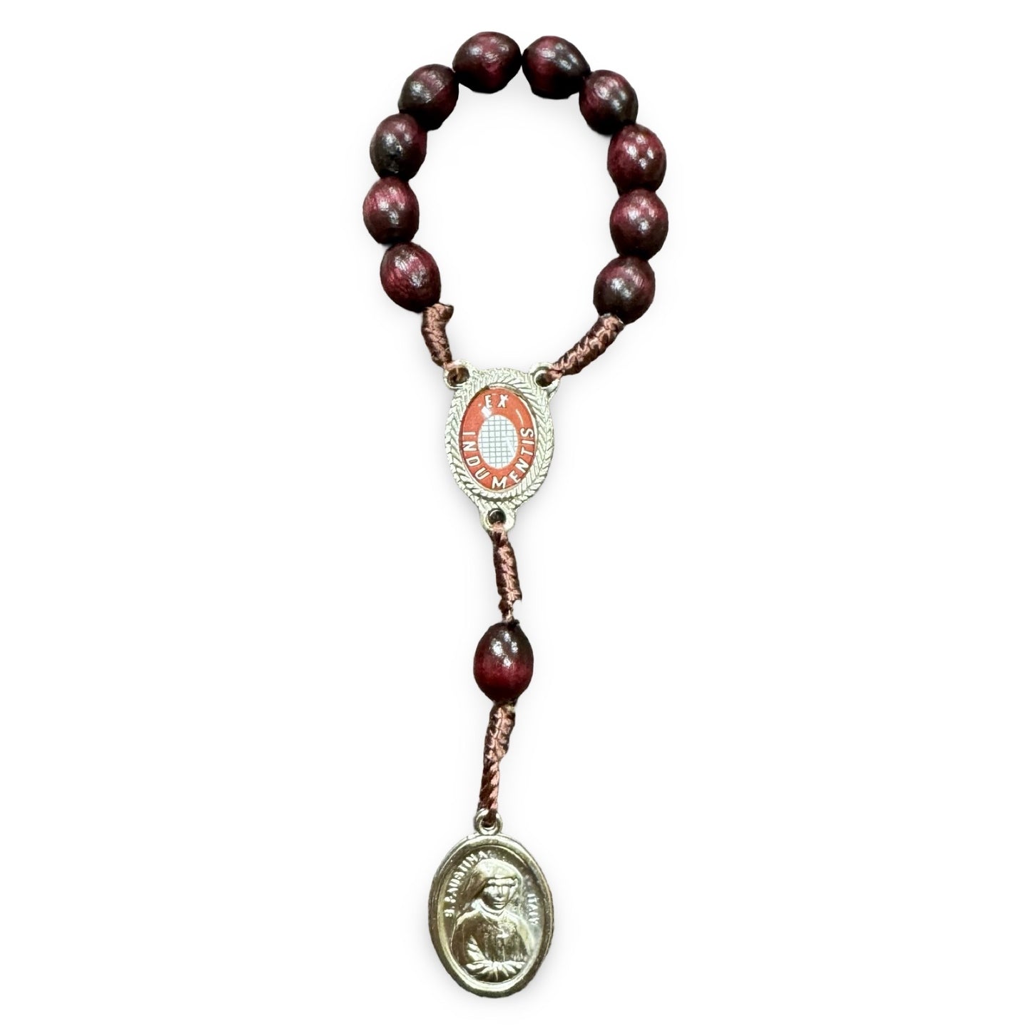 Wood St. Faustina String Decade Rosary with Relic