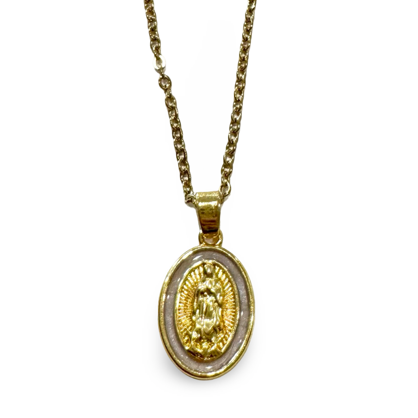 Gold Our Lady of Guadalupe Necklace with Colored Border