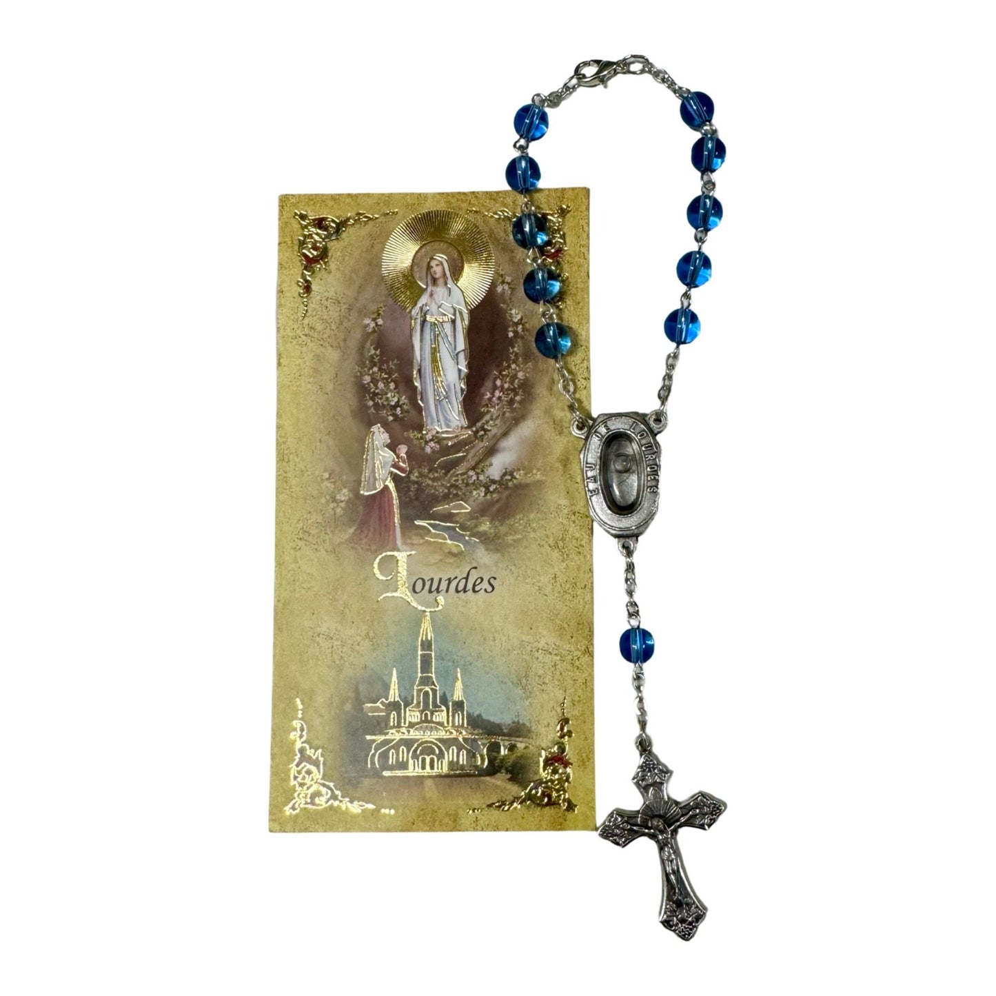 Crystal Lourdes Decade Rosary with Water