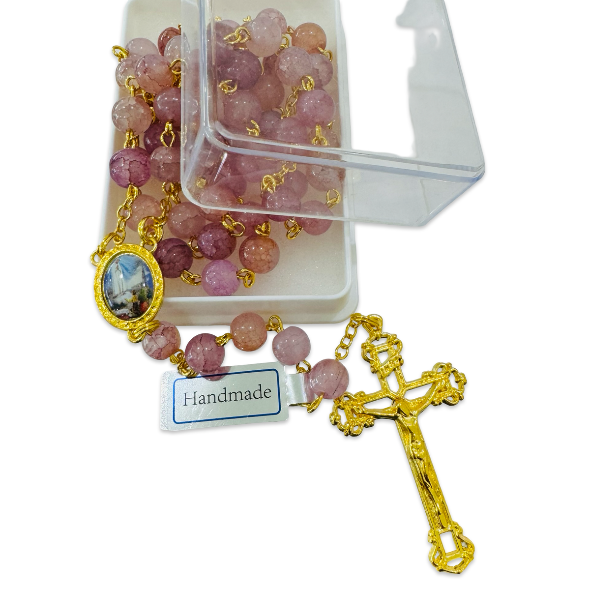 Pastel Marble Fatima Rosary with Gold Accents