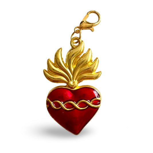 Ruby and Gold Sacred Heart of Jesus Pendant with Holy Card