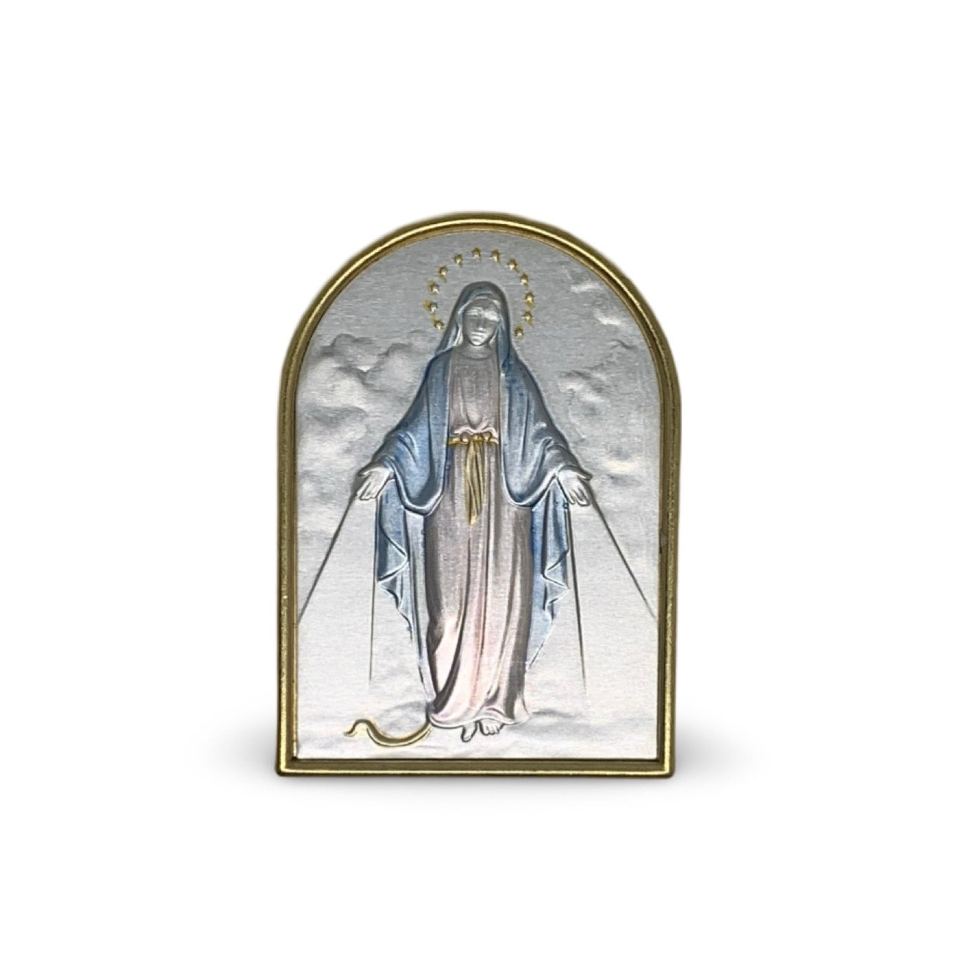 Arched Colored Silver Image of Our Lady of Grace