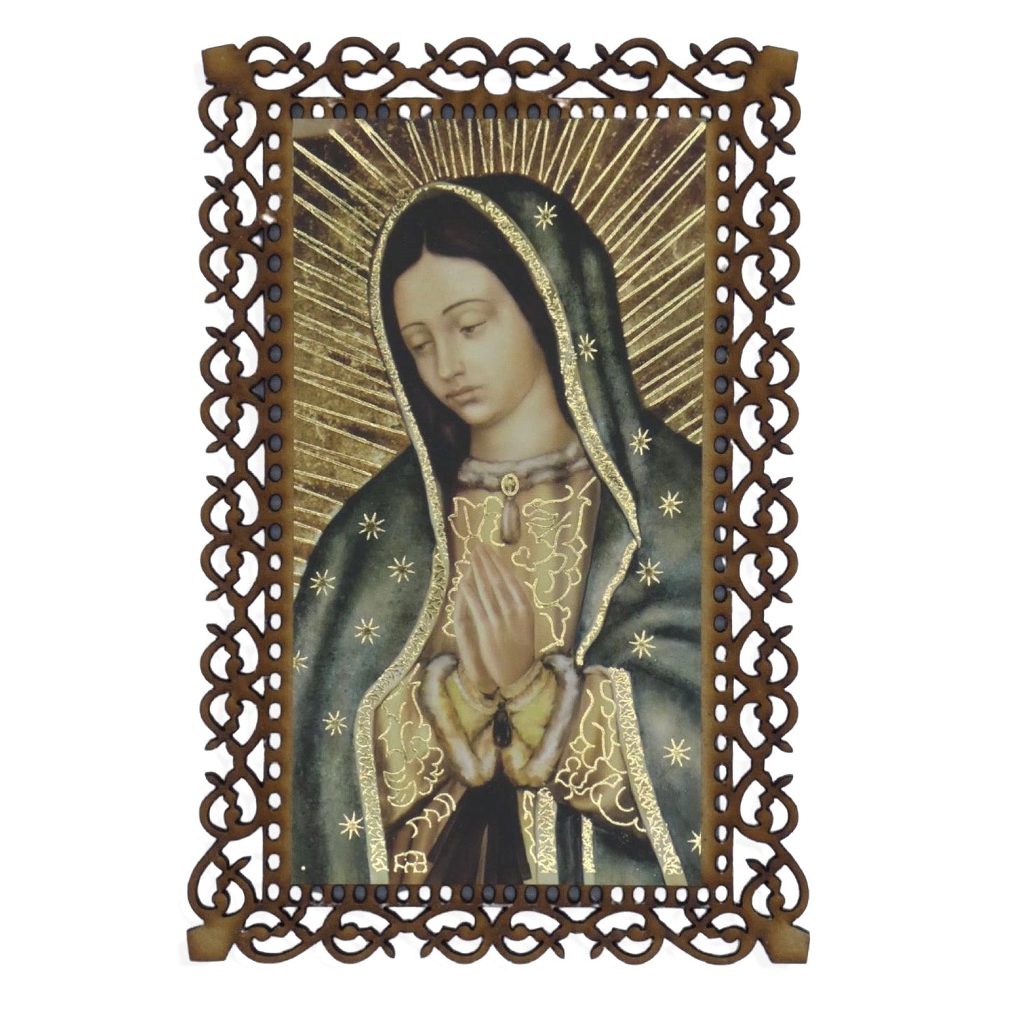 Wood Carved Classic Guadalupe Portrait Image