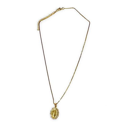 Gold Fatima Necklace with Rhinestone Border