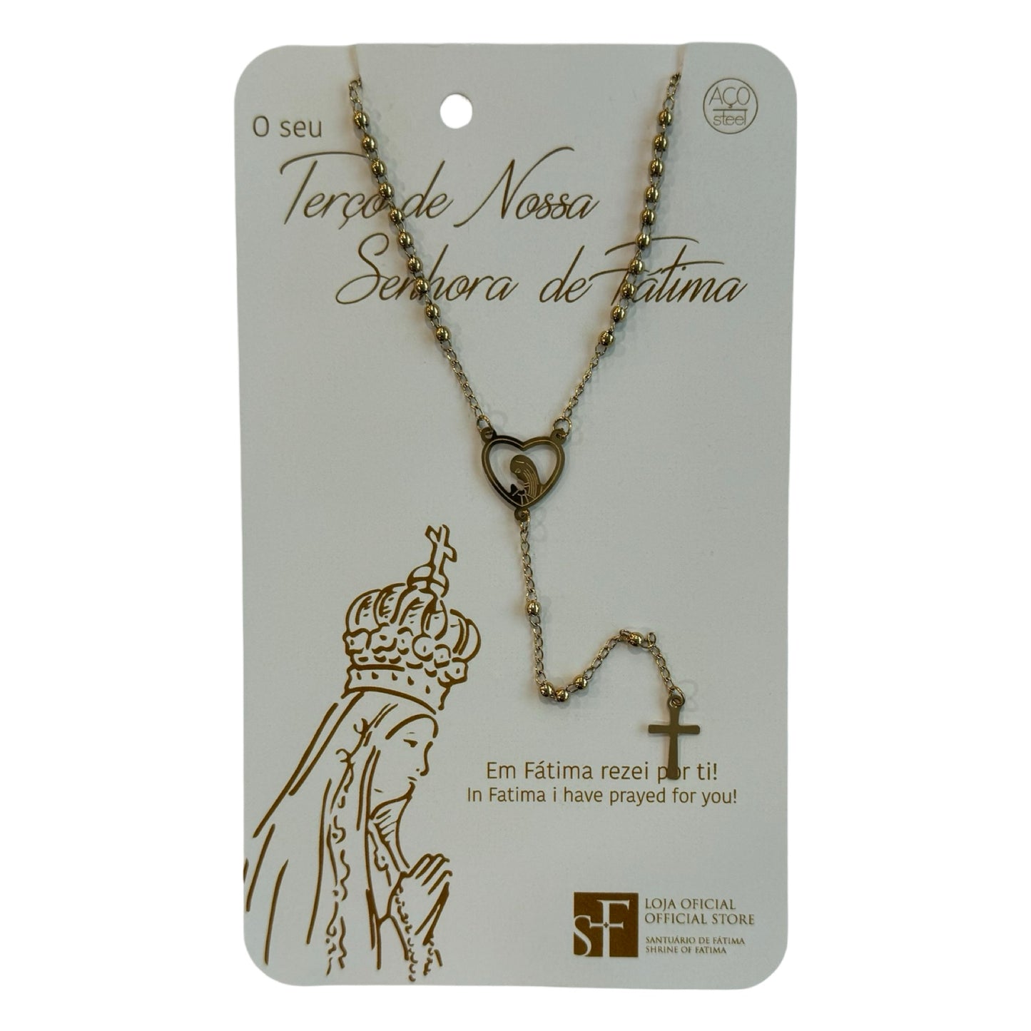 Gold Rosary Necklace with Heart Center