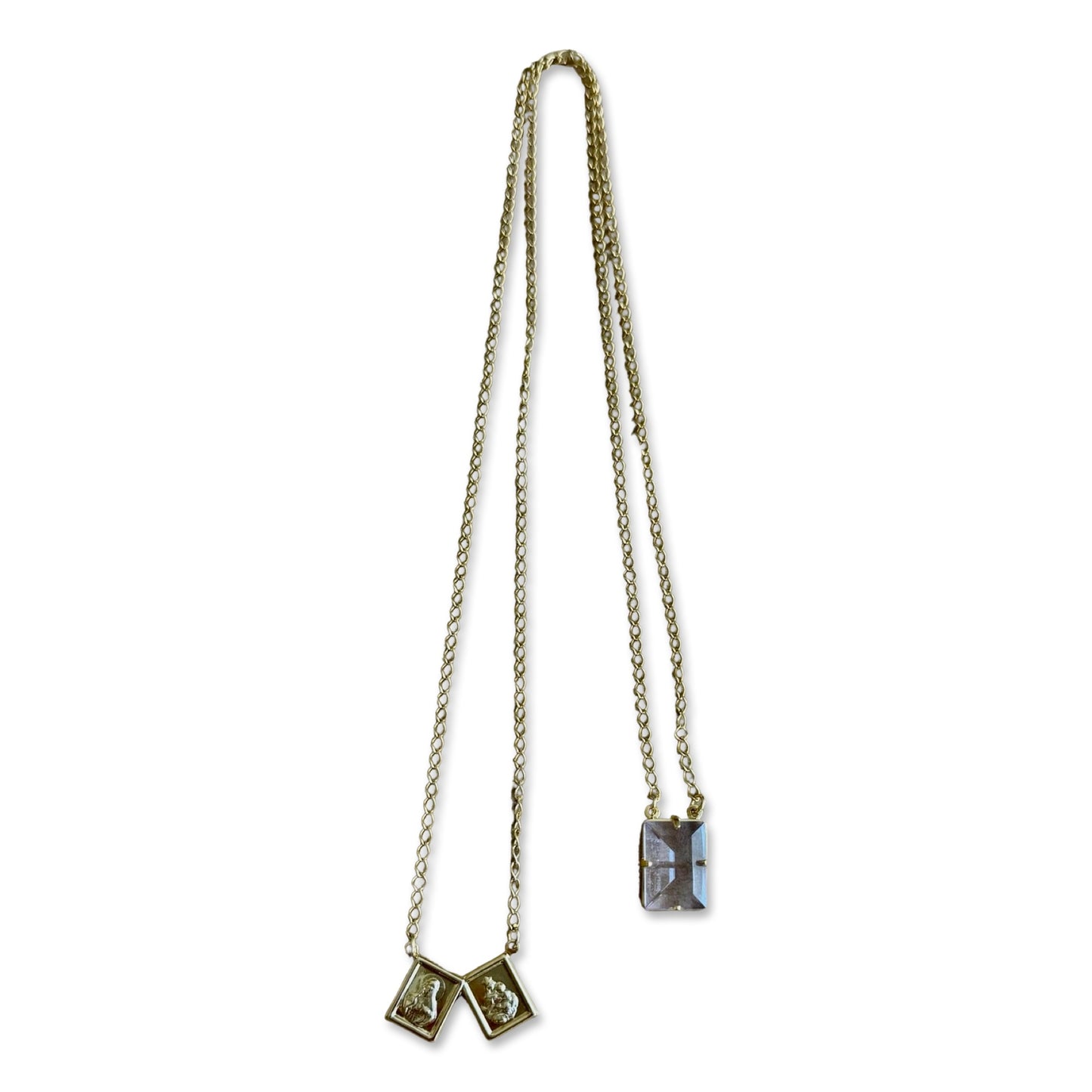 Gold Scapular Necklace with Purple Crystal Accent