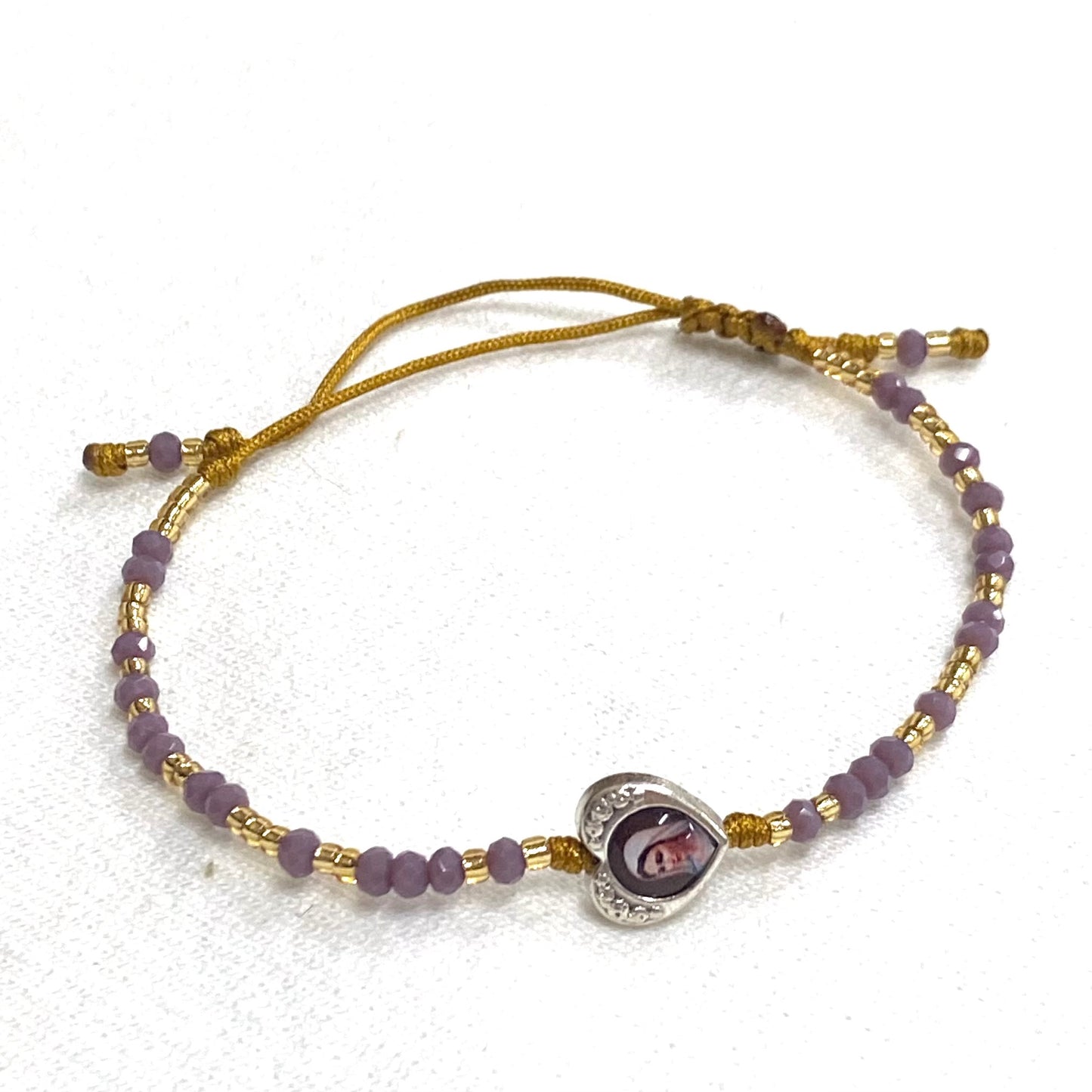 Crystal Bead Adjustable Bracelet with Marian Heart Pendant