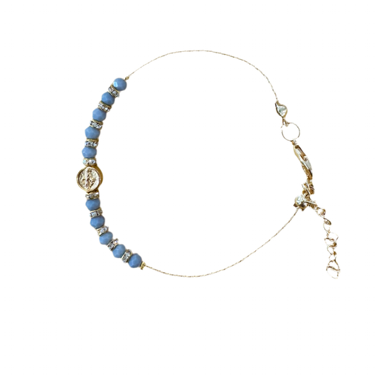 Grey Miraculous Medal Rondelle and Crystal Bracelet