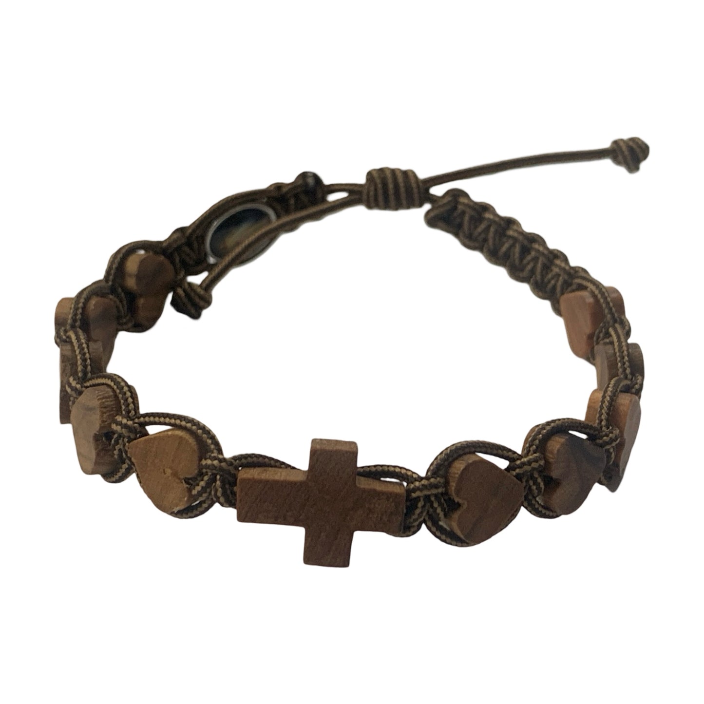 Wooden Hearts Braided Queen of Peace Bracelet