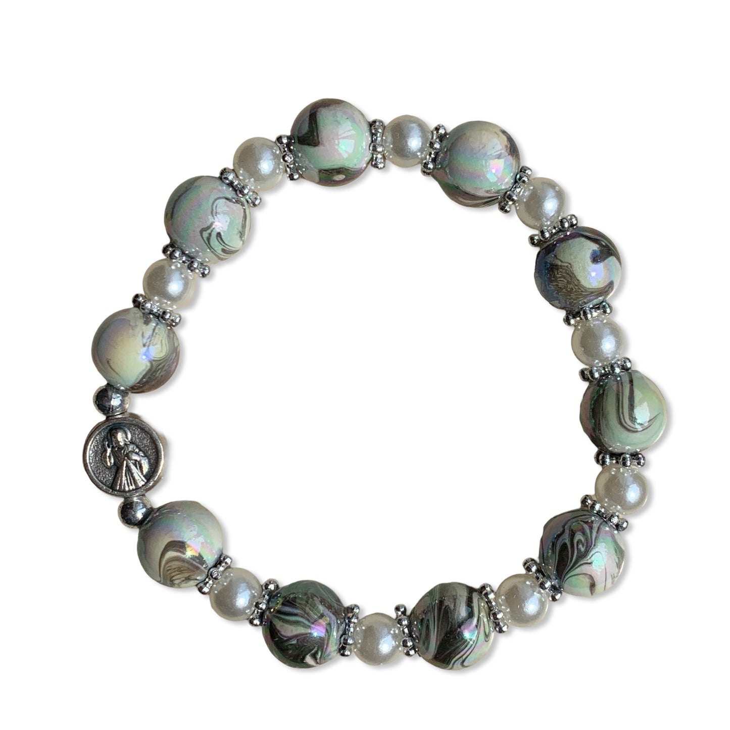 Large Marble Bead Queen of Peace Decade Rosary Bracelet