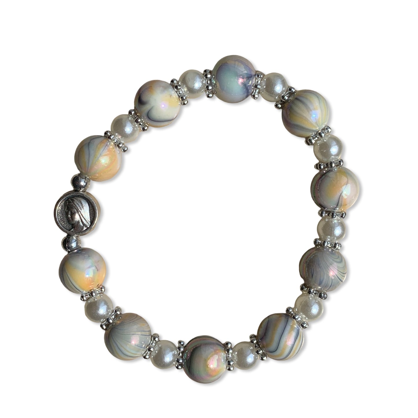 Large Marble Bead Queen of Peace Decade Rosary Bracelet