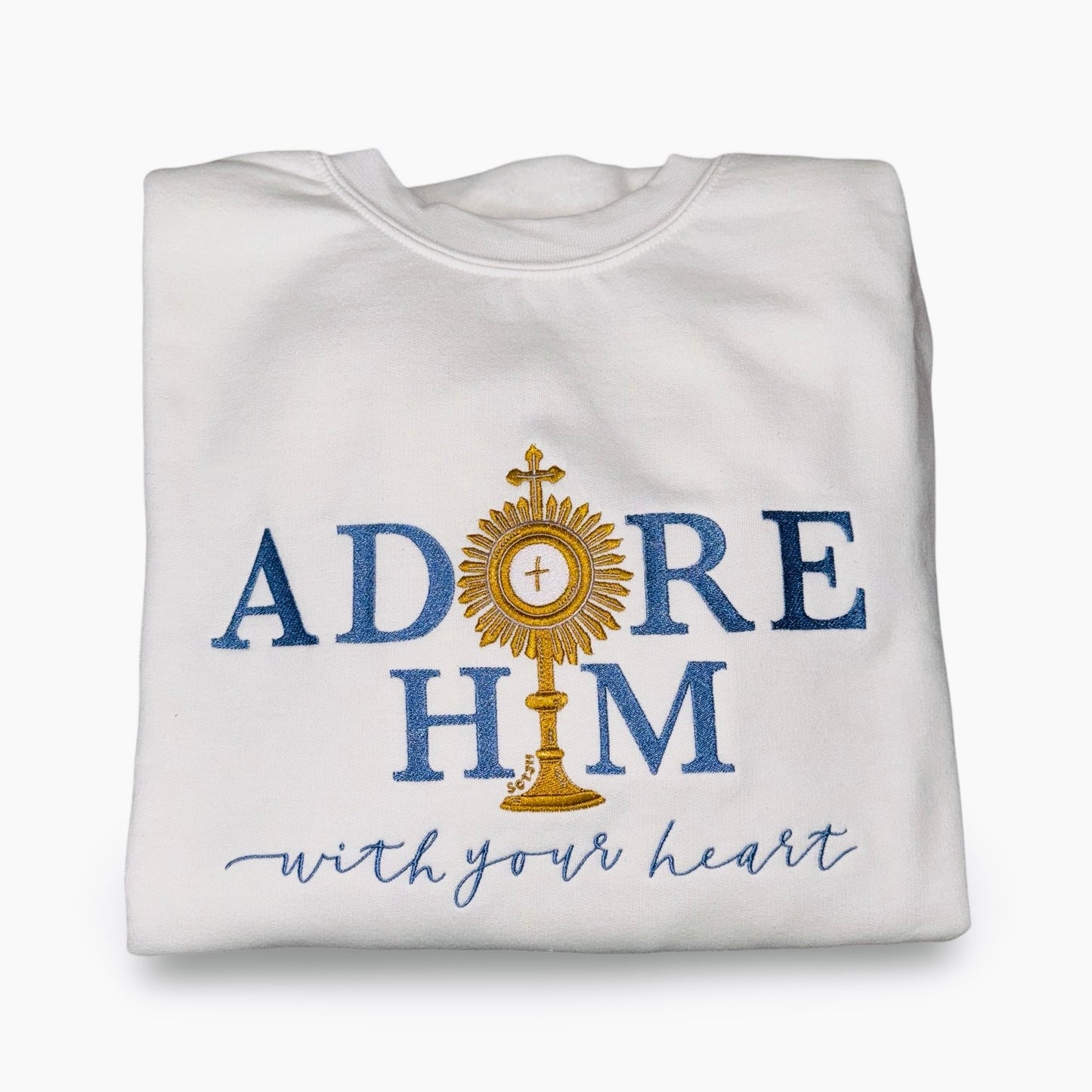 "Adore Him With Your Heart" Embroidered Crewneck Sweater by SCTJM
