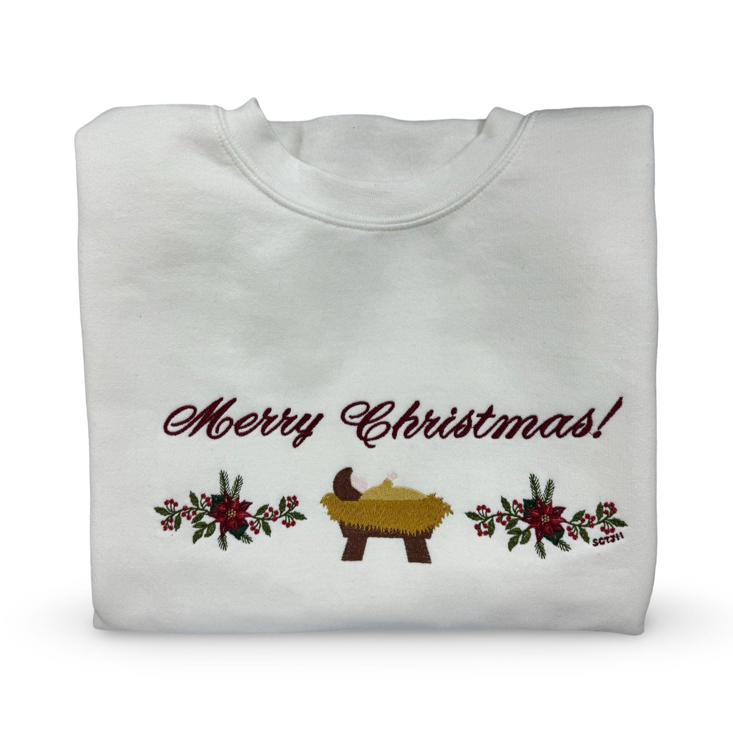 "Merry Christmas" Embroidered Crewneck Sweater by SCTJM
