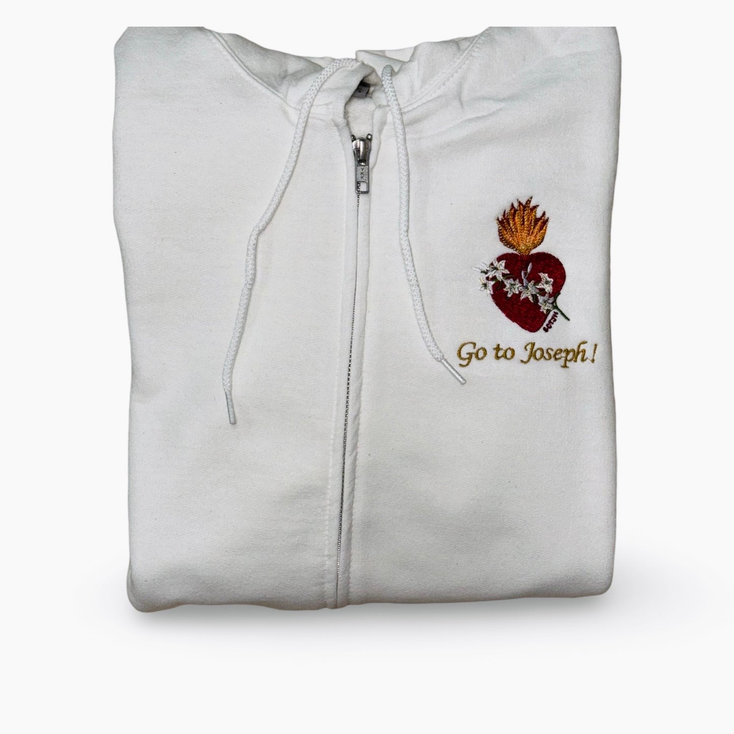 "Go to Joseph" Embroidered Zip-up Sweater by SCTJM