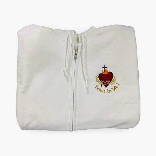 "Trust in Me" Embroidered Zip-up Sweater by SCTJM