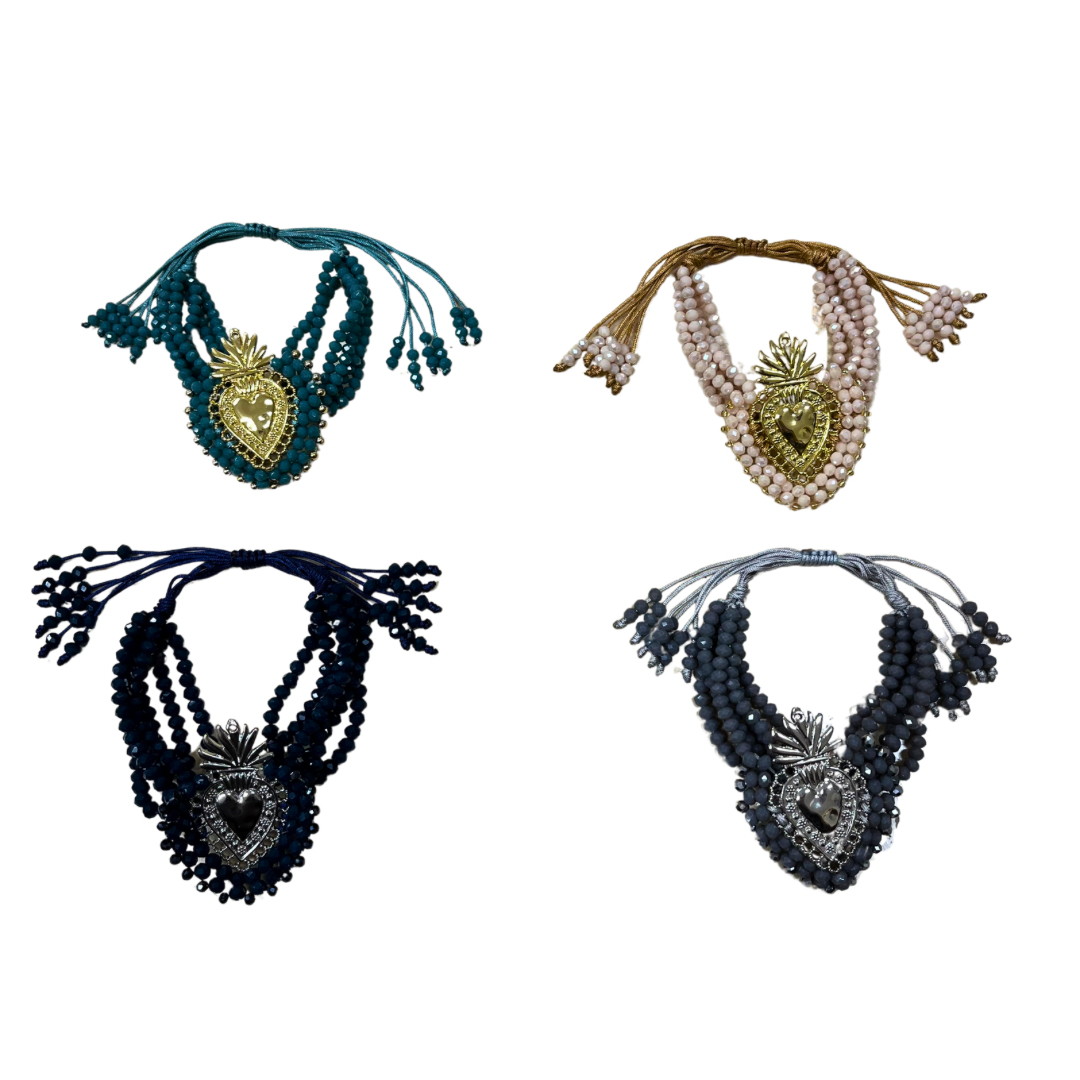 Sacred Heart Beaded Bracelet of Assorted Colors