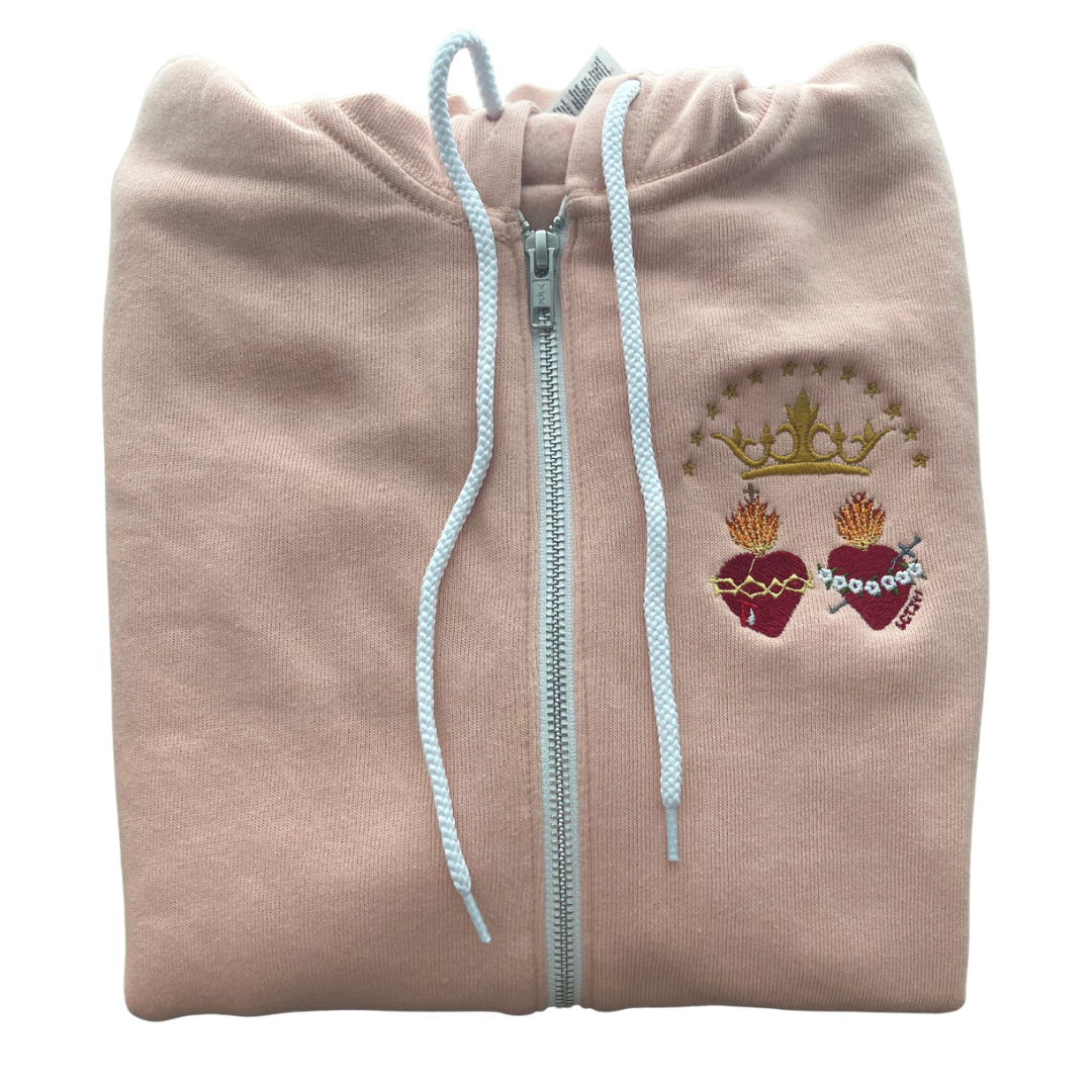 Two Hearts Embroidered Zip-up Sweater by SCTJM