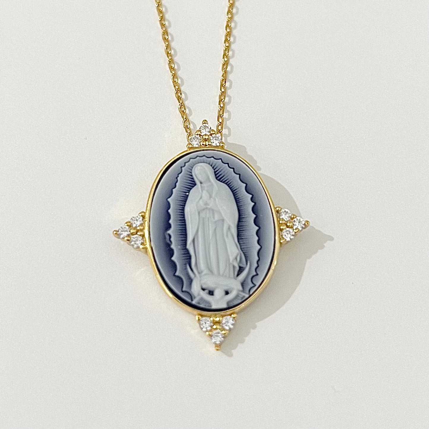 Our Lady of Guadalupe Cameo Necklace with Zirconium Border