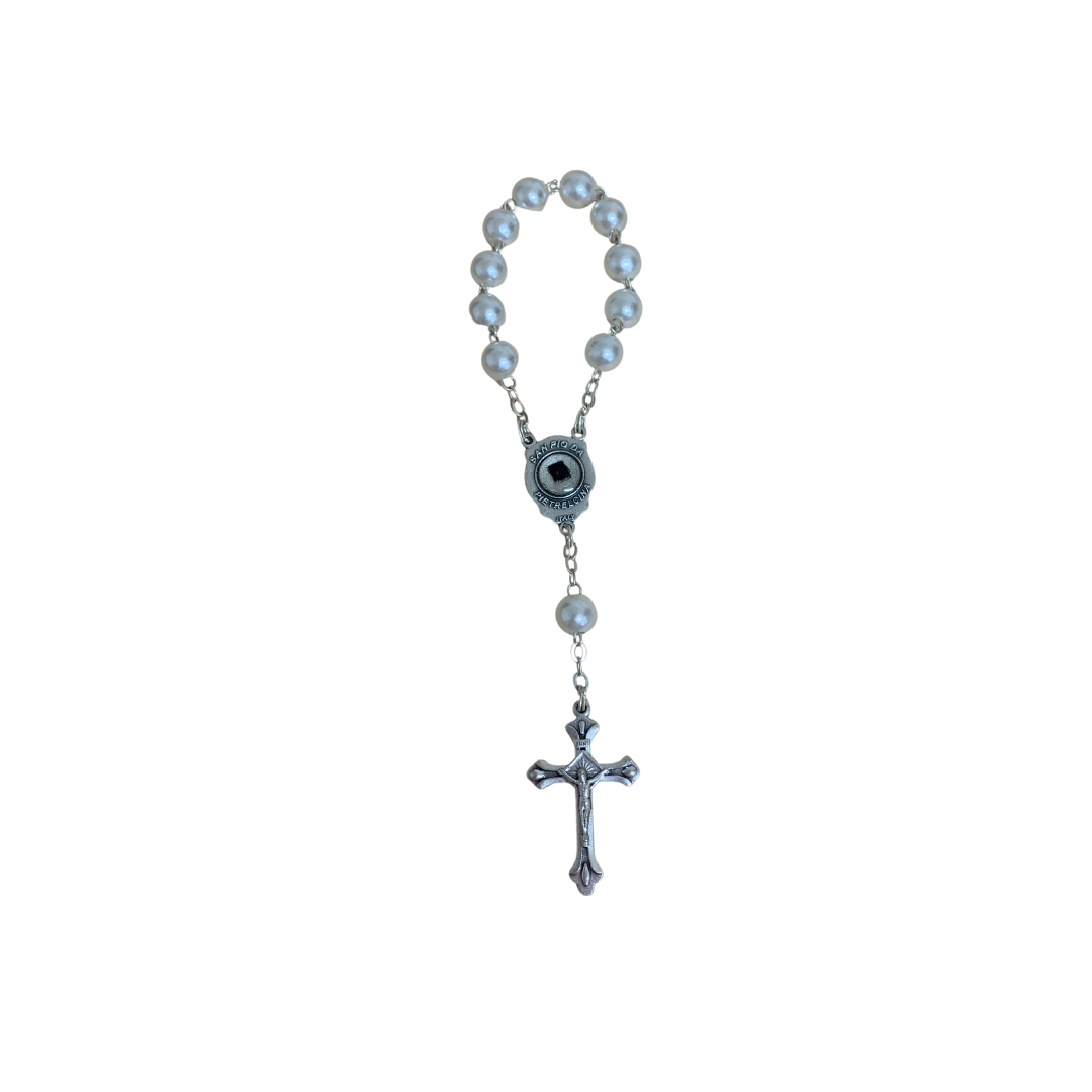 Pearl Padre Pio Decade Rosary with Relic