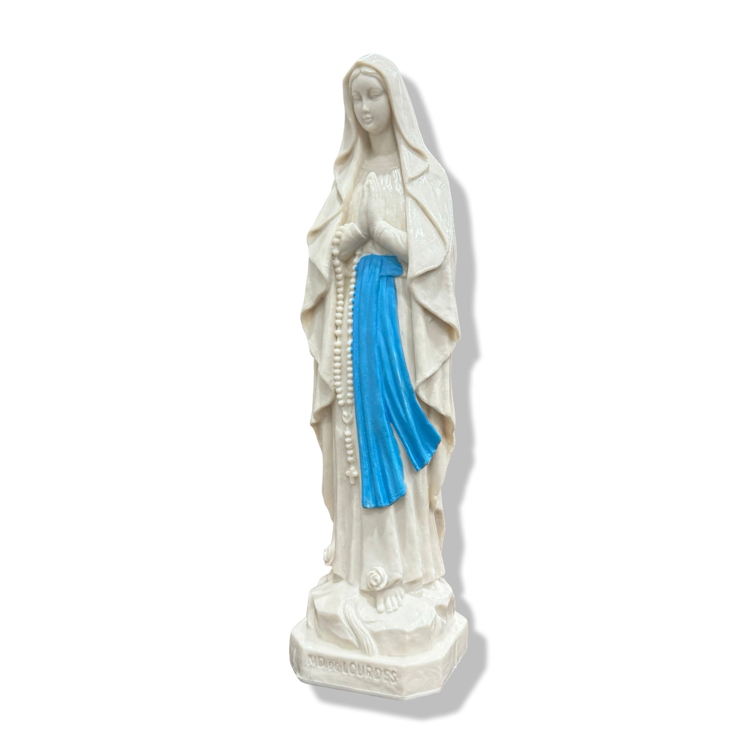White Our Lady of Lourdes Statue with Blue Sash
