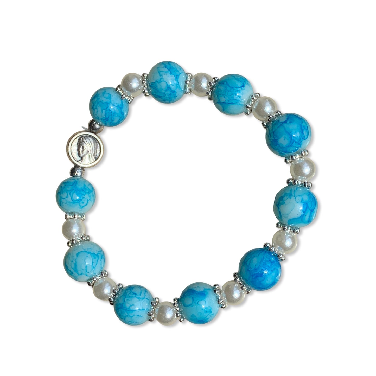Large Marble Bead Queen of Peace Decade Rosary Bracelet