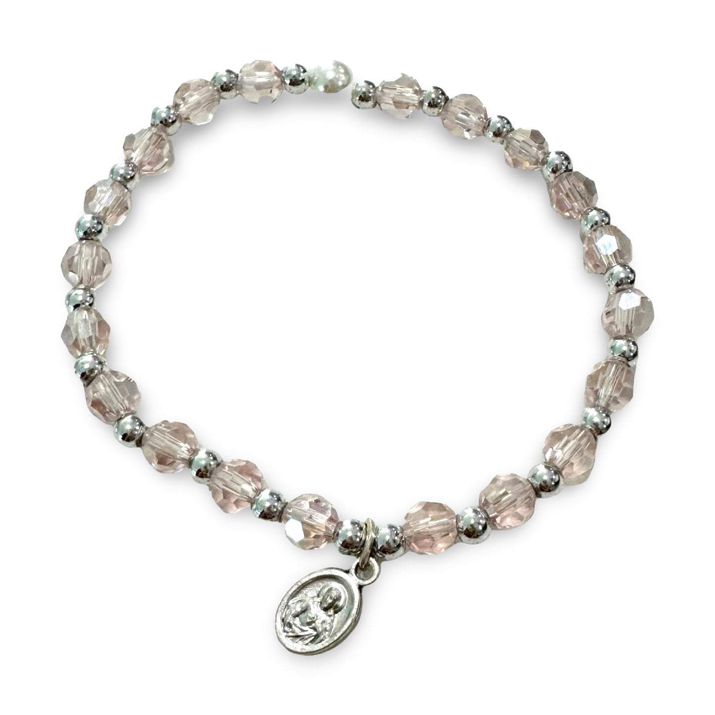 Crystal Bracelet with Fatima Medal and Pearl Accent of Assorted Colors