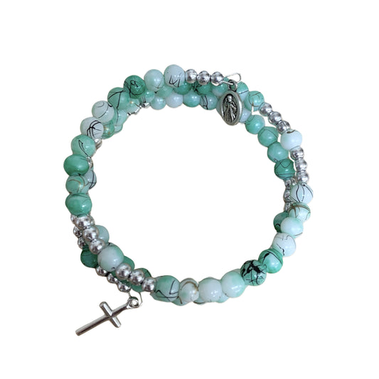 Marble Queen of Peace Wrap Rosary Bracelet with St. Benedict Medal