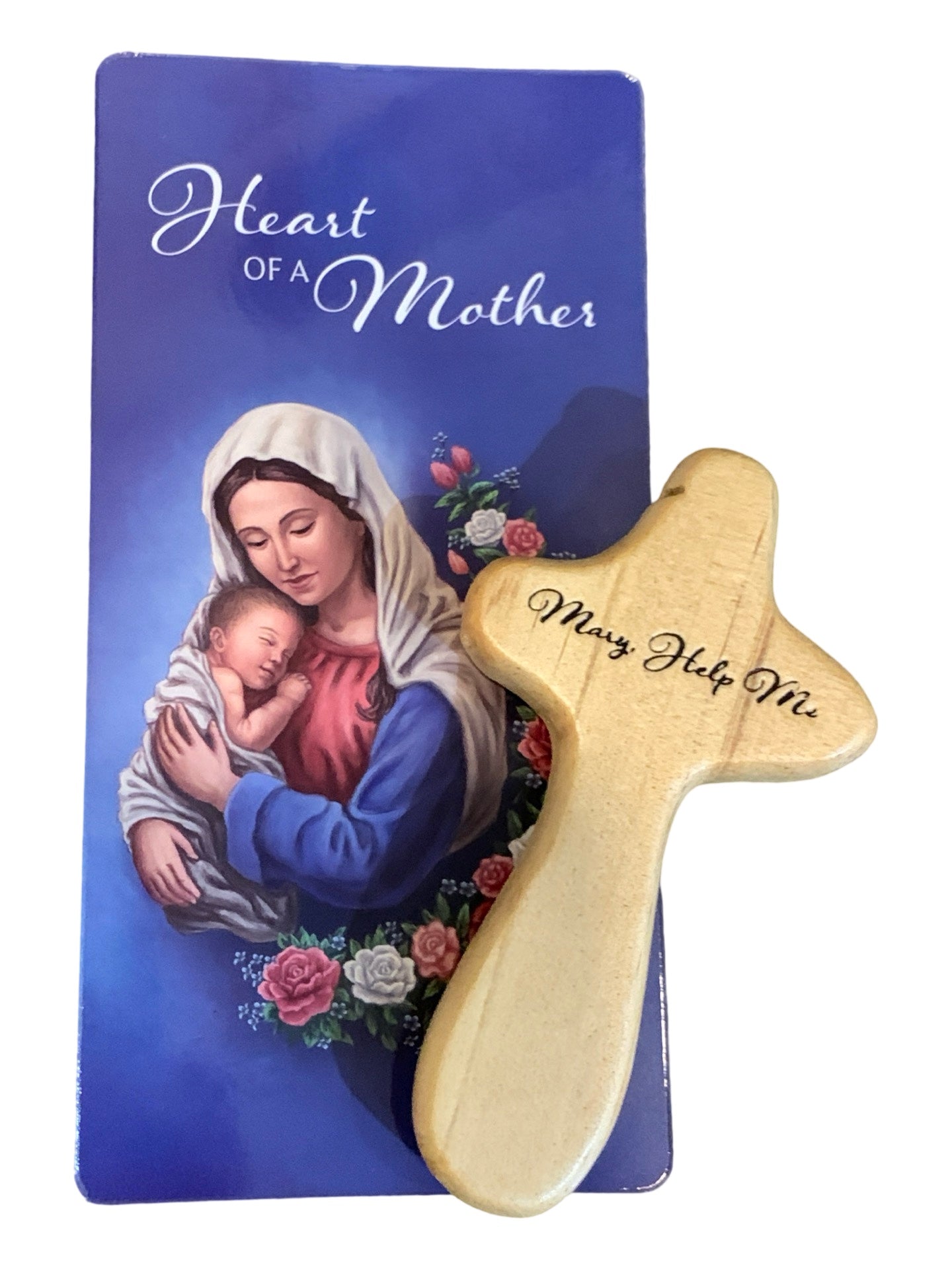 "Mary, Help Me" Wooden Prayer Cross