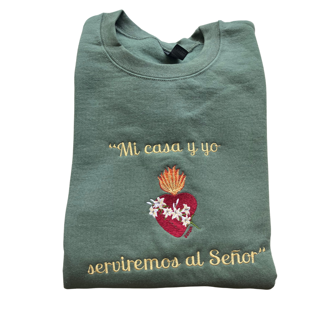"As for me and my house we will serve the Lord" Heart of St. Joseph Embroidered Crewneck Sweater by SCTJM