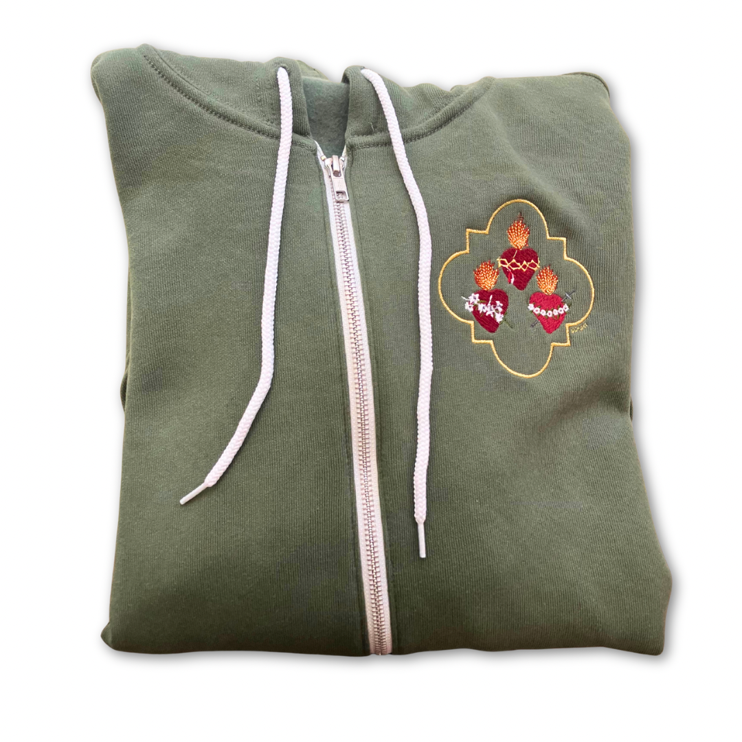 Jesus, Mary, and Joseph Embroidered Zip-up Sweater by SCTJM