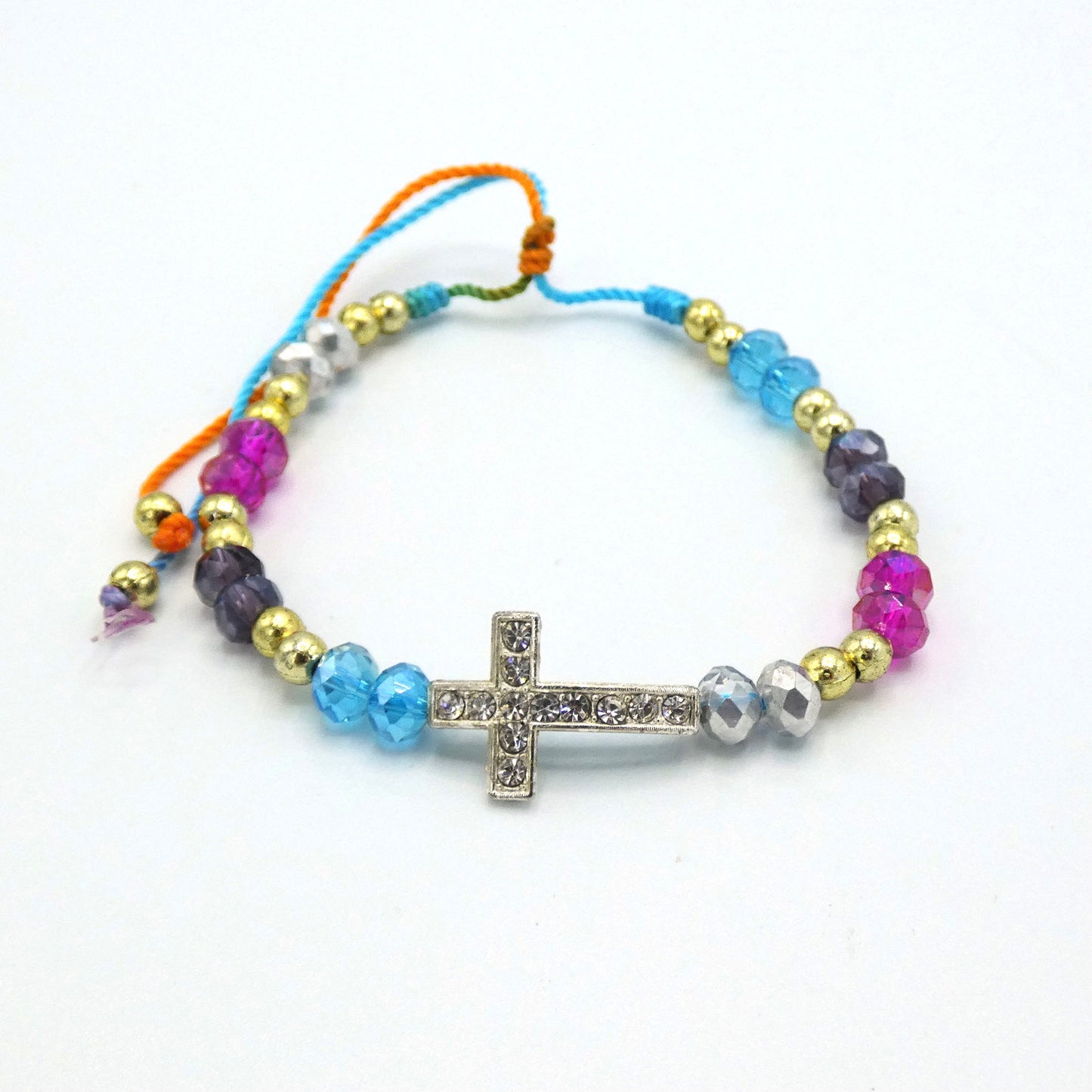 Rhinestone Bracelet with Imitation Pearl Cross of Assorted Colors