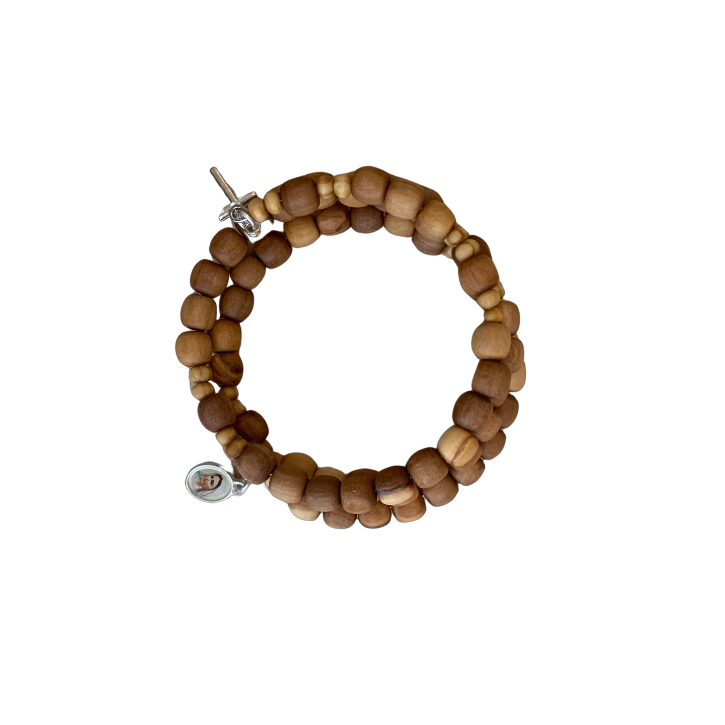 Olive Wood Wrap Queen of Peace Wire Bracelet