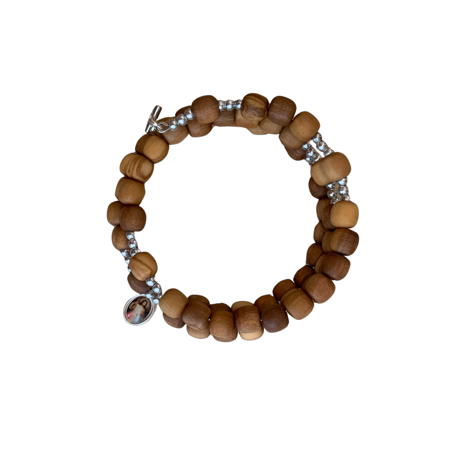 Olive Wood Wrap Queen of Peace Wire Bracelet
