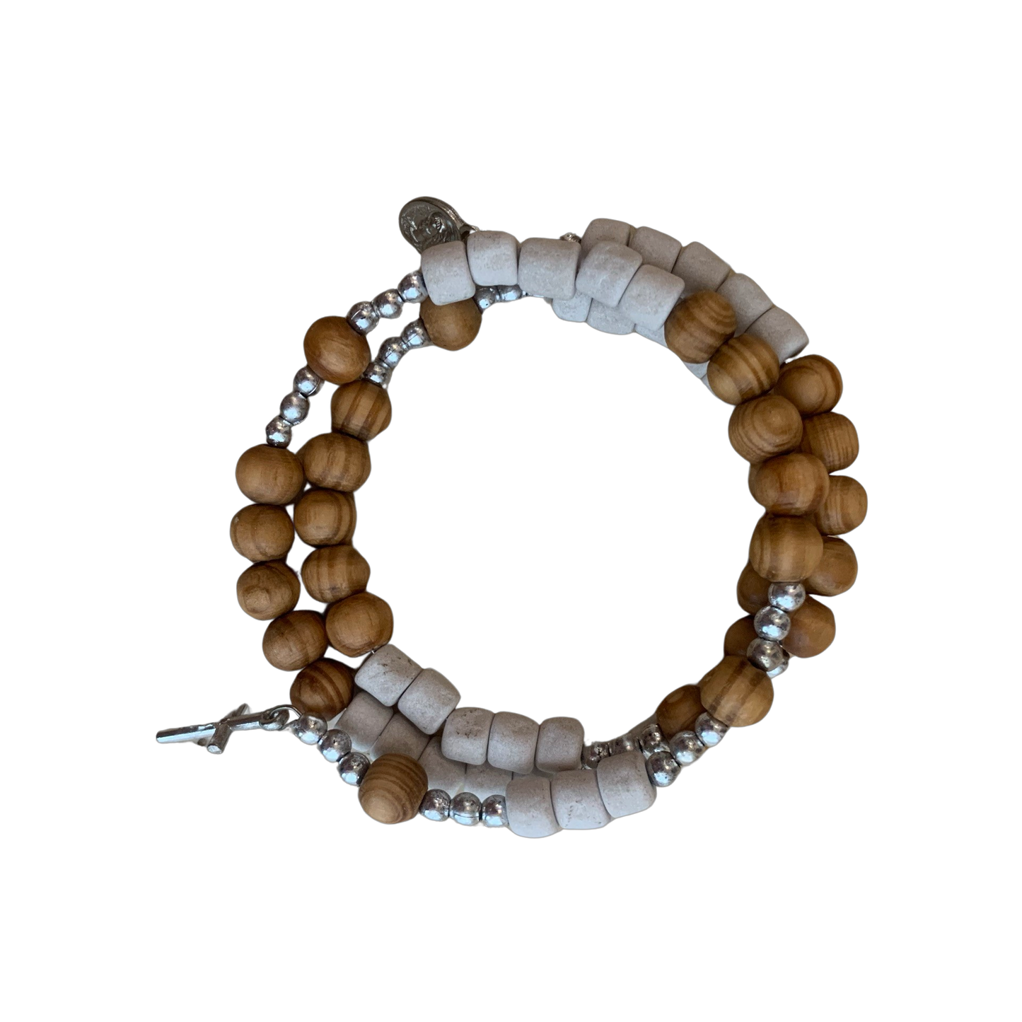 Olive Wood Wrap Queen of Peace Wire Bracelet
