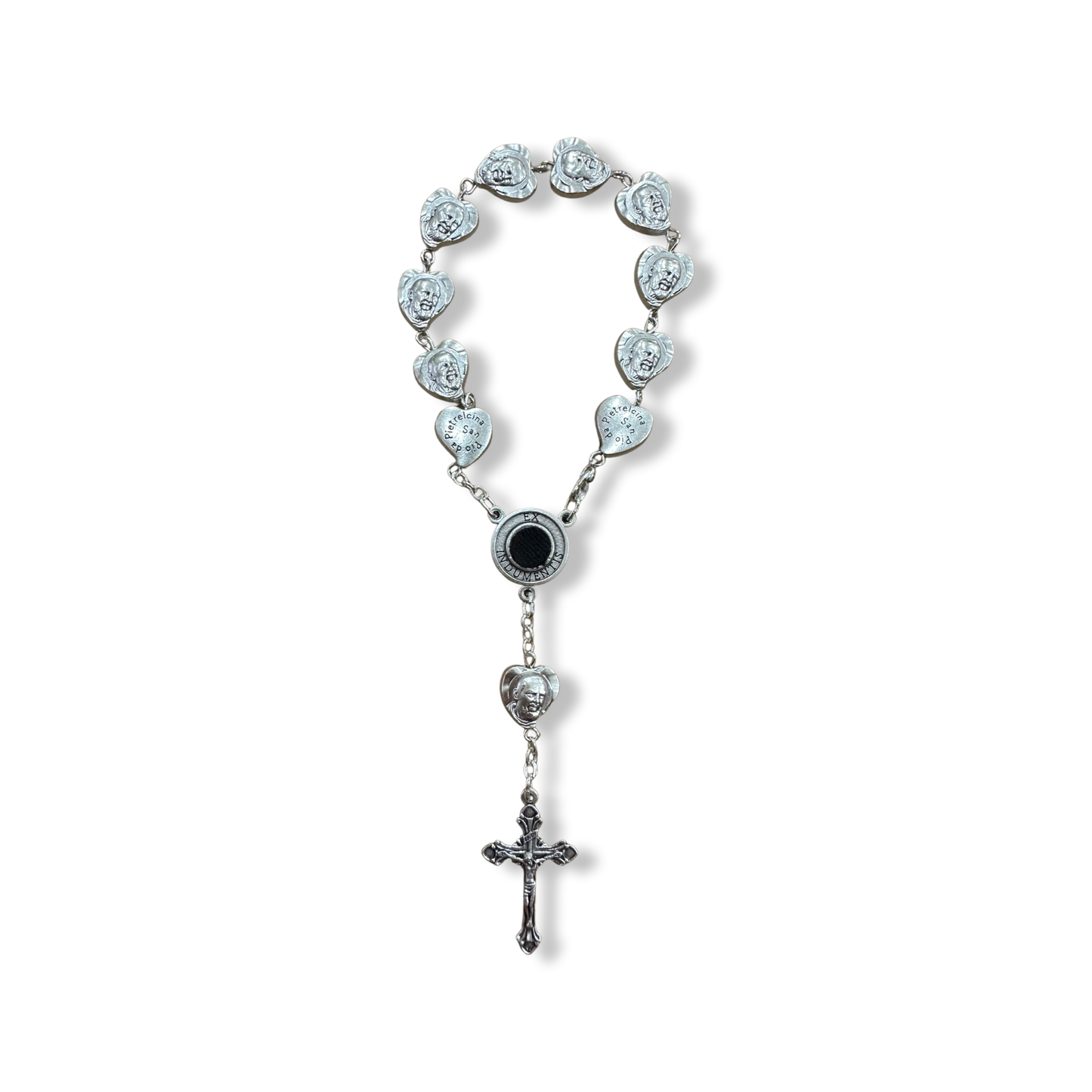 Padre Pio Heart Medals Decade Rosary with Relic